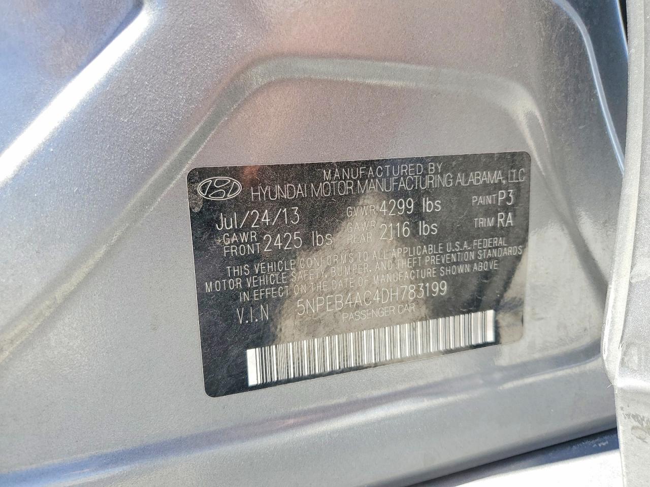 2013 Hyundai Sonata Gls Gray vin: 5NPEB4AC4DH783199