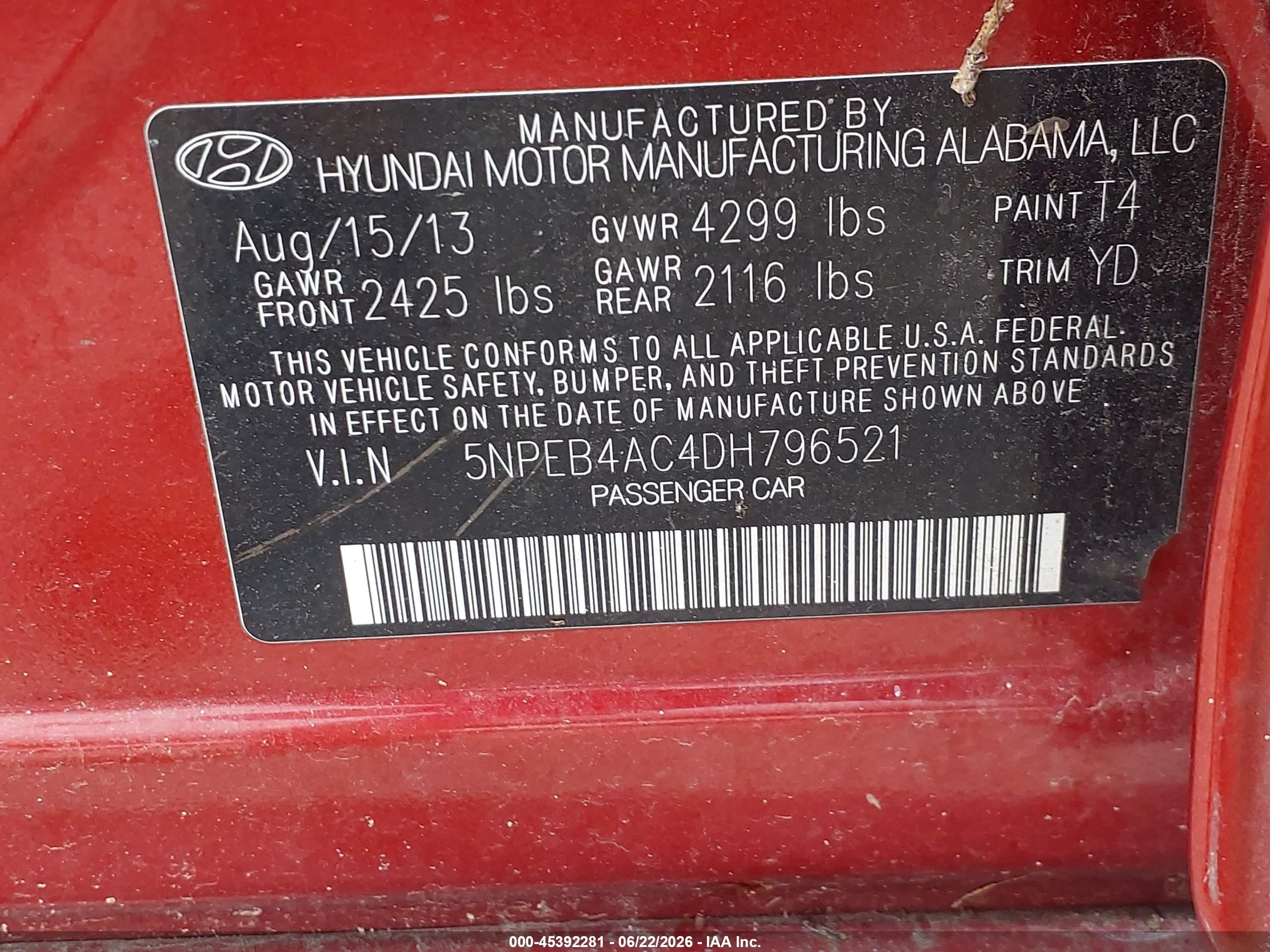 2013 Hyundai Sonata Gls Red vin: 5NPEB4AC4DH796521