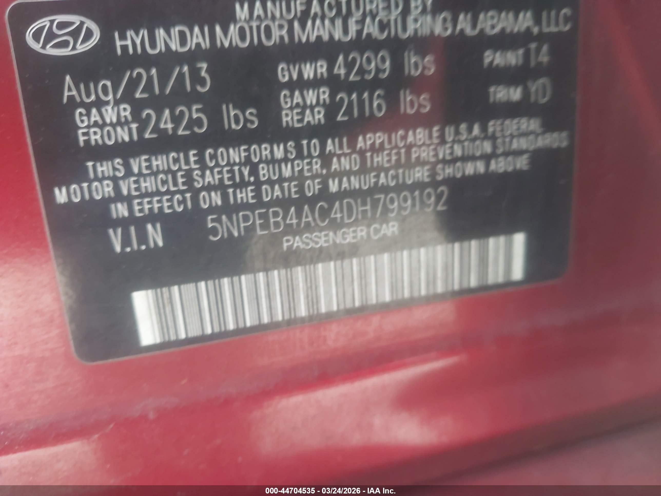 2013 Hyundai Sonata Gls Red vin: 5NPEB4AC4DH799192