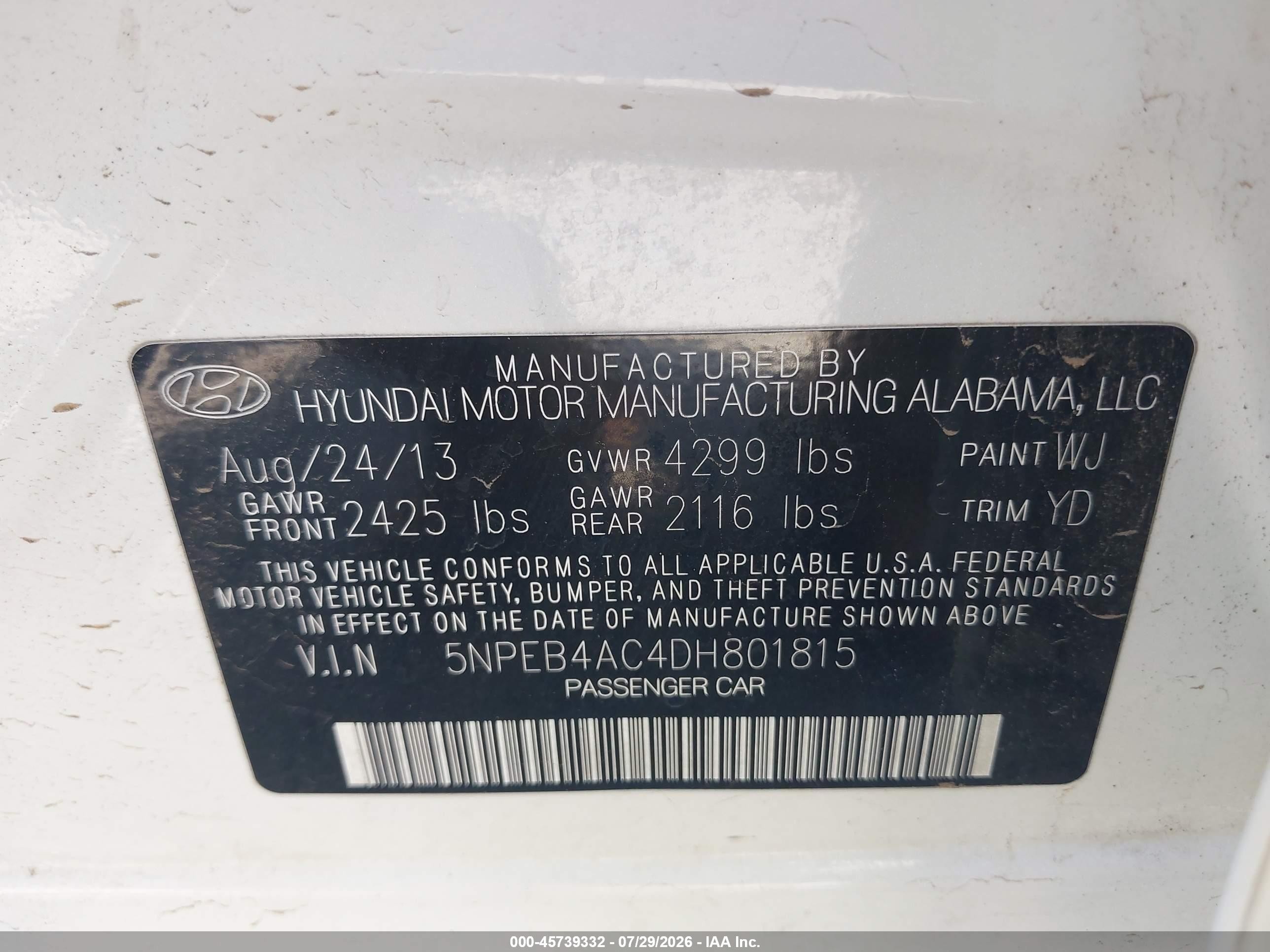 2013 Hyundai Sonata Gls White vin: 5NPEB4AC4DH801815