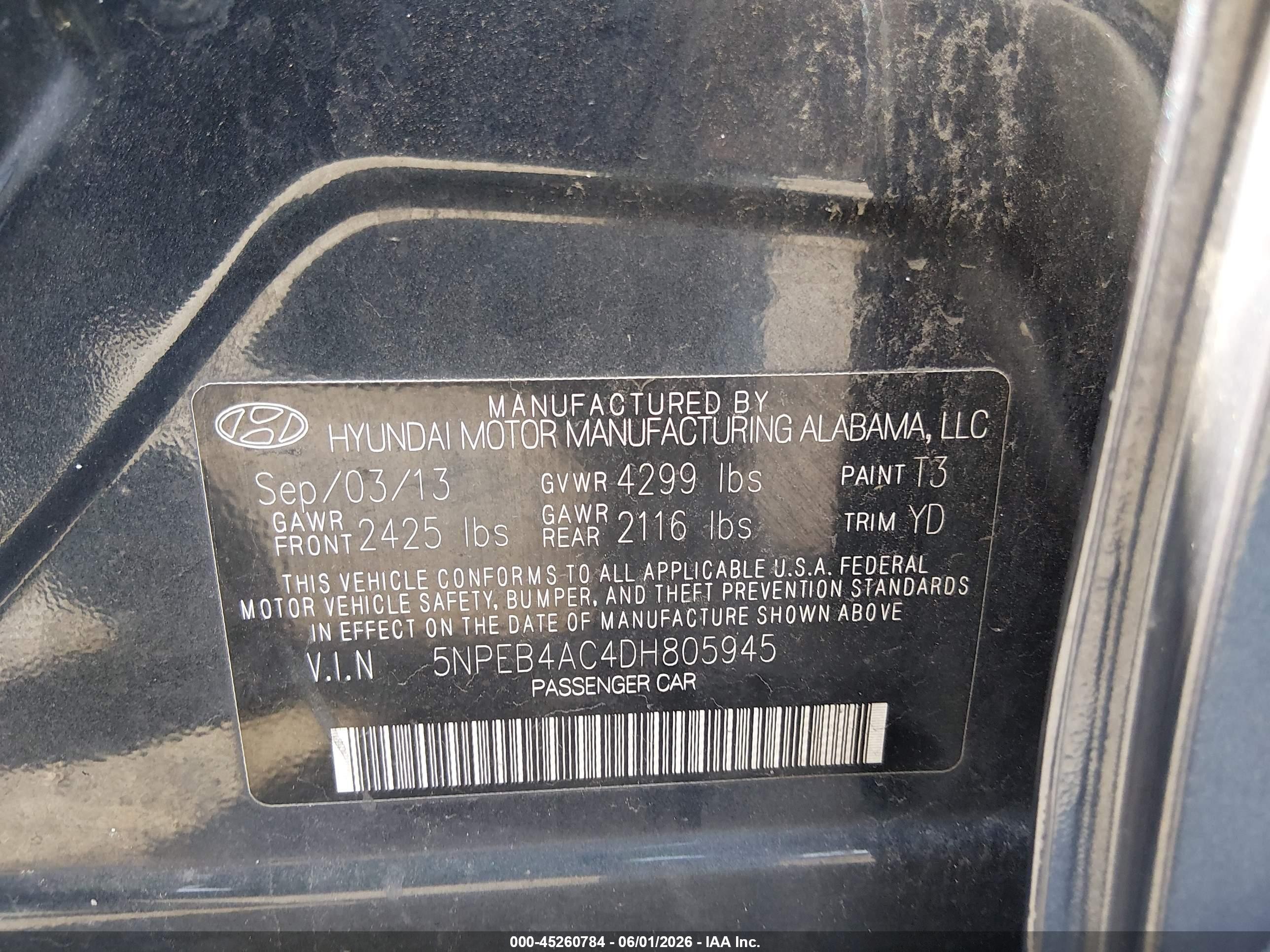 2013 Hyundai Sonata Gls Black vin: 5NPEB4AC4DH805945