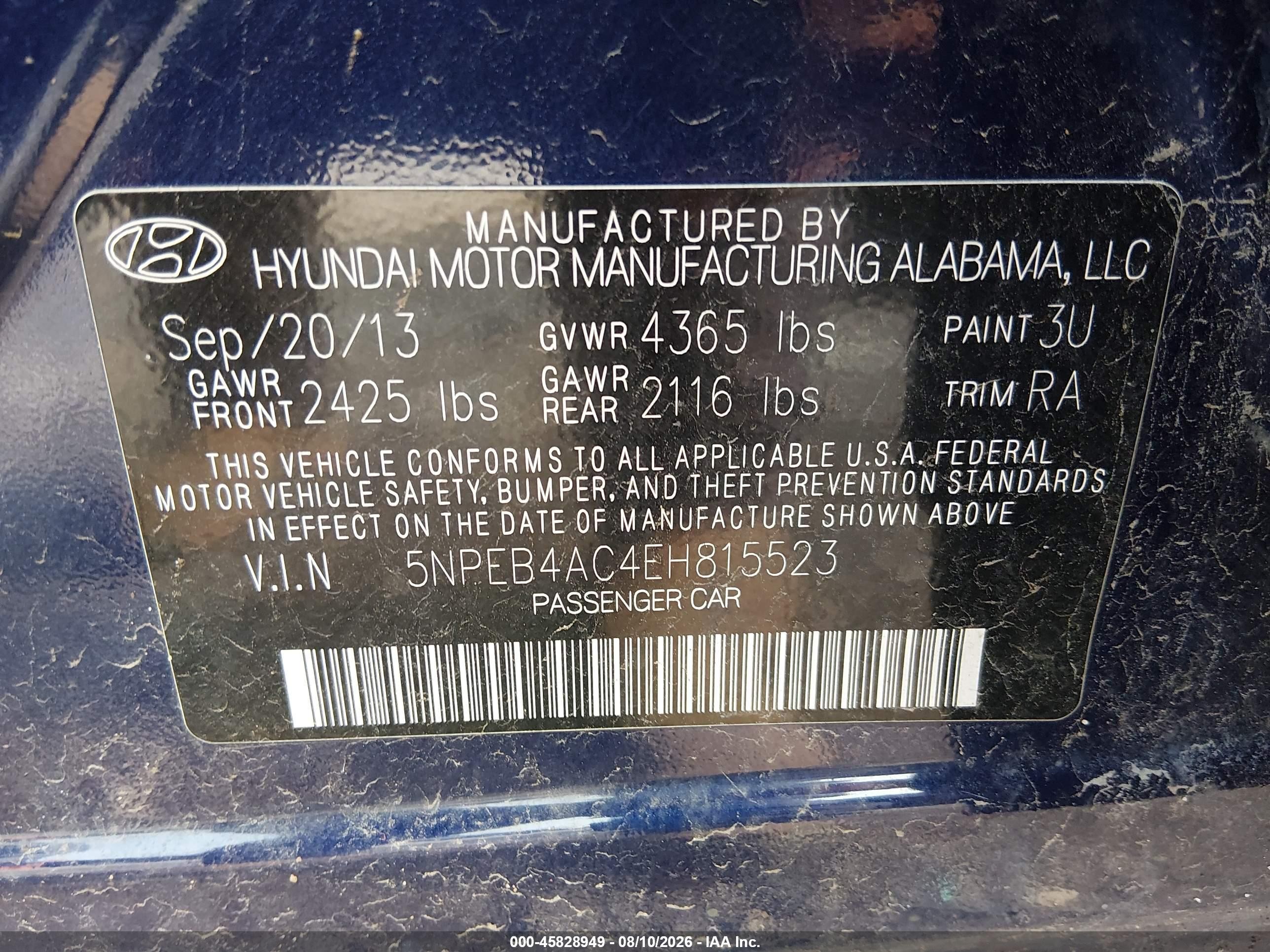2014 Hyundai Sonata Gls Blue vin: 5NPEB4AC4EH815523