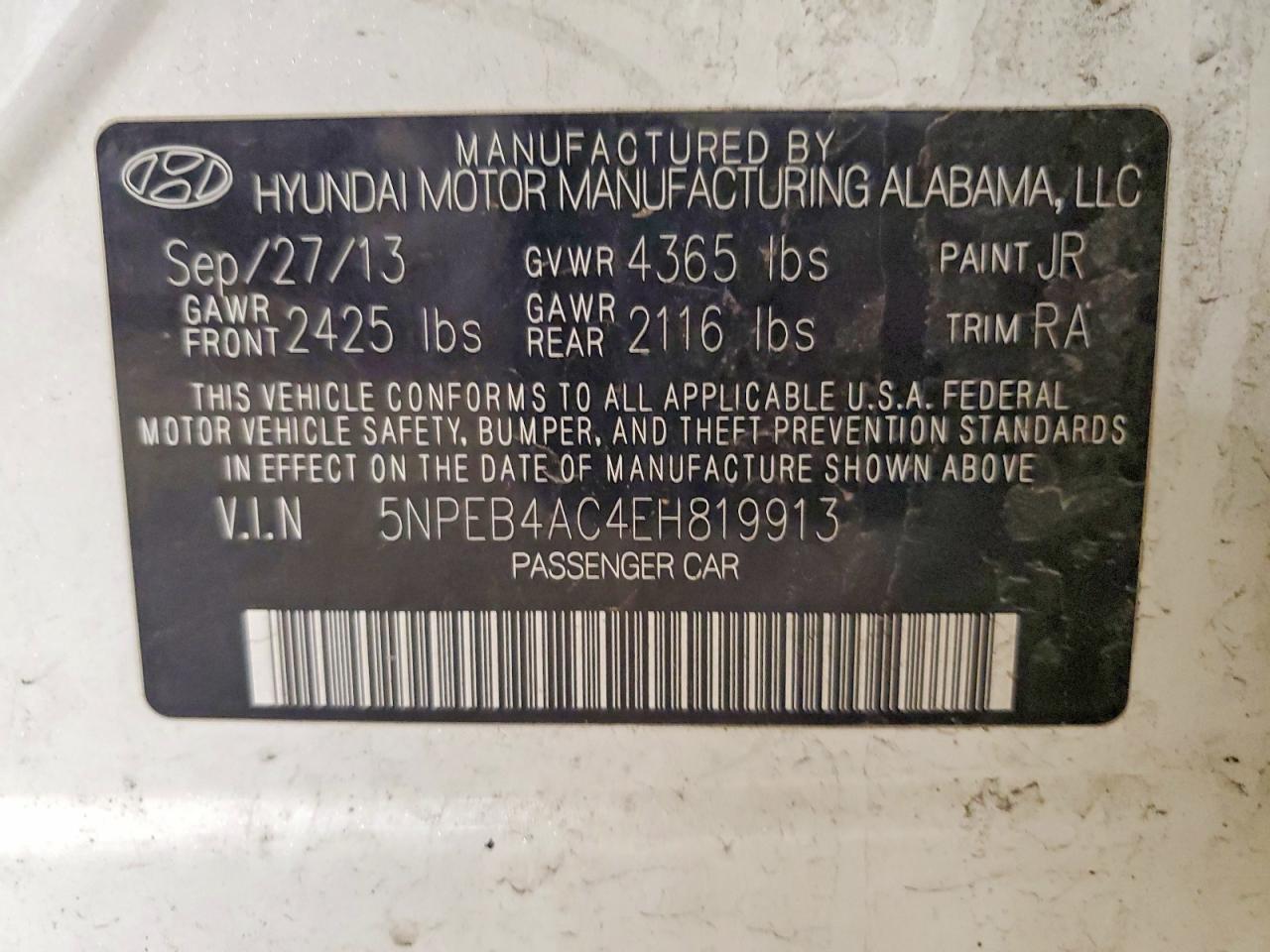 2014 Hyundai Sonata Gls White vin: 5NPEB4AC4EH819913