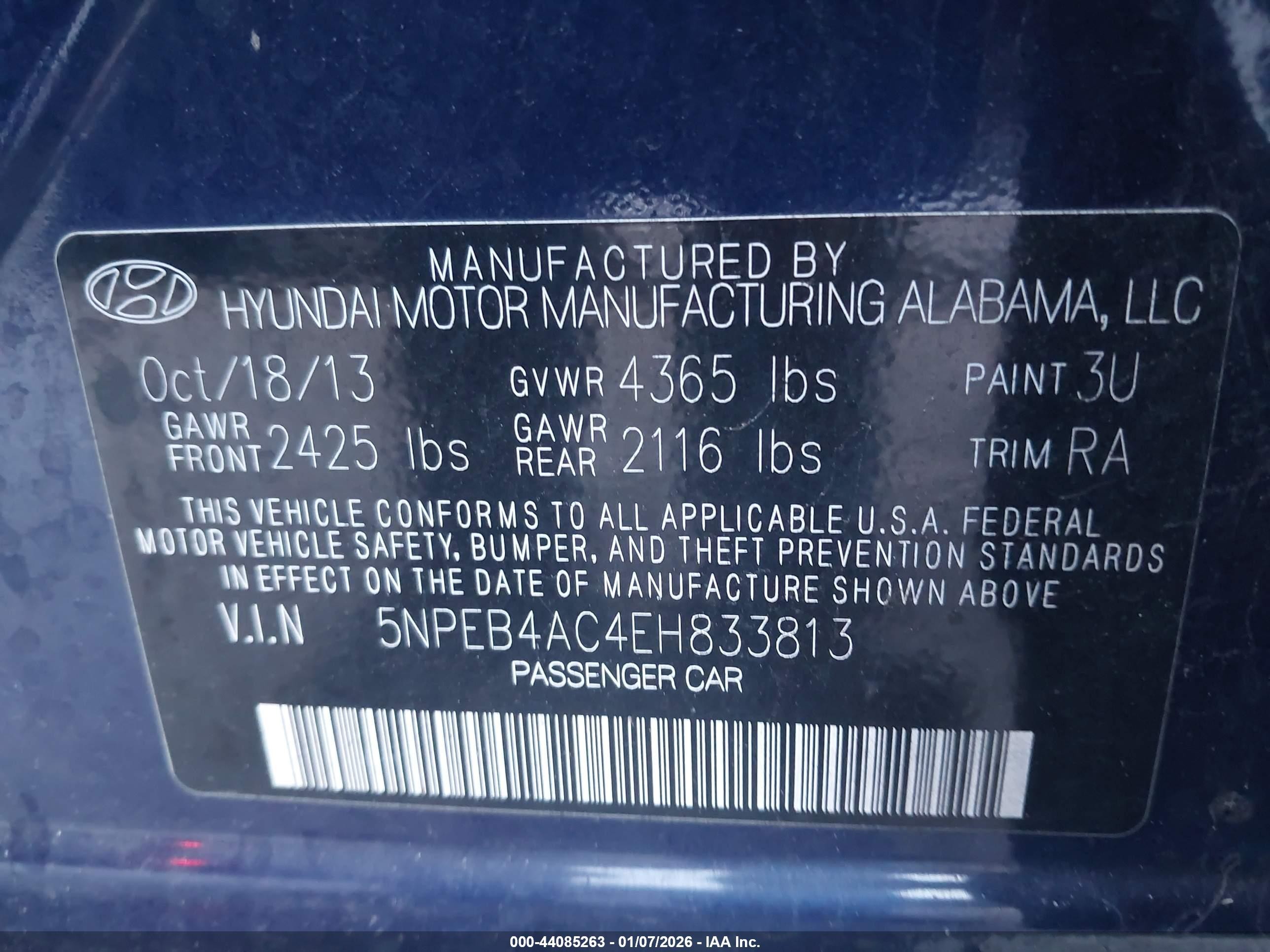 2014 Hyundai Sonata Gls Blue vin: 5NPEB4AC4EH833813