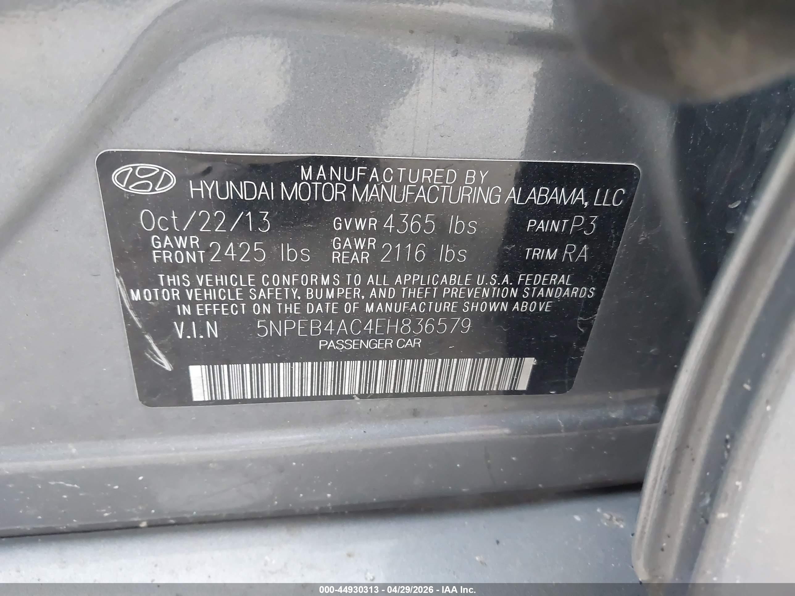 2014 Hyundai Sonata Gls Gray vin: 5NPEB4AC4EH836579