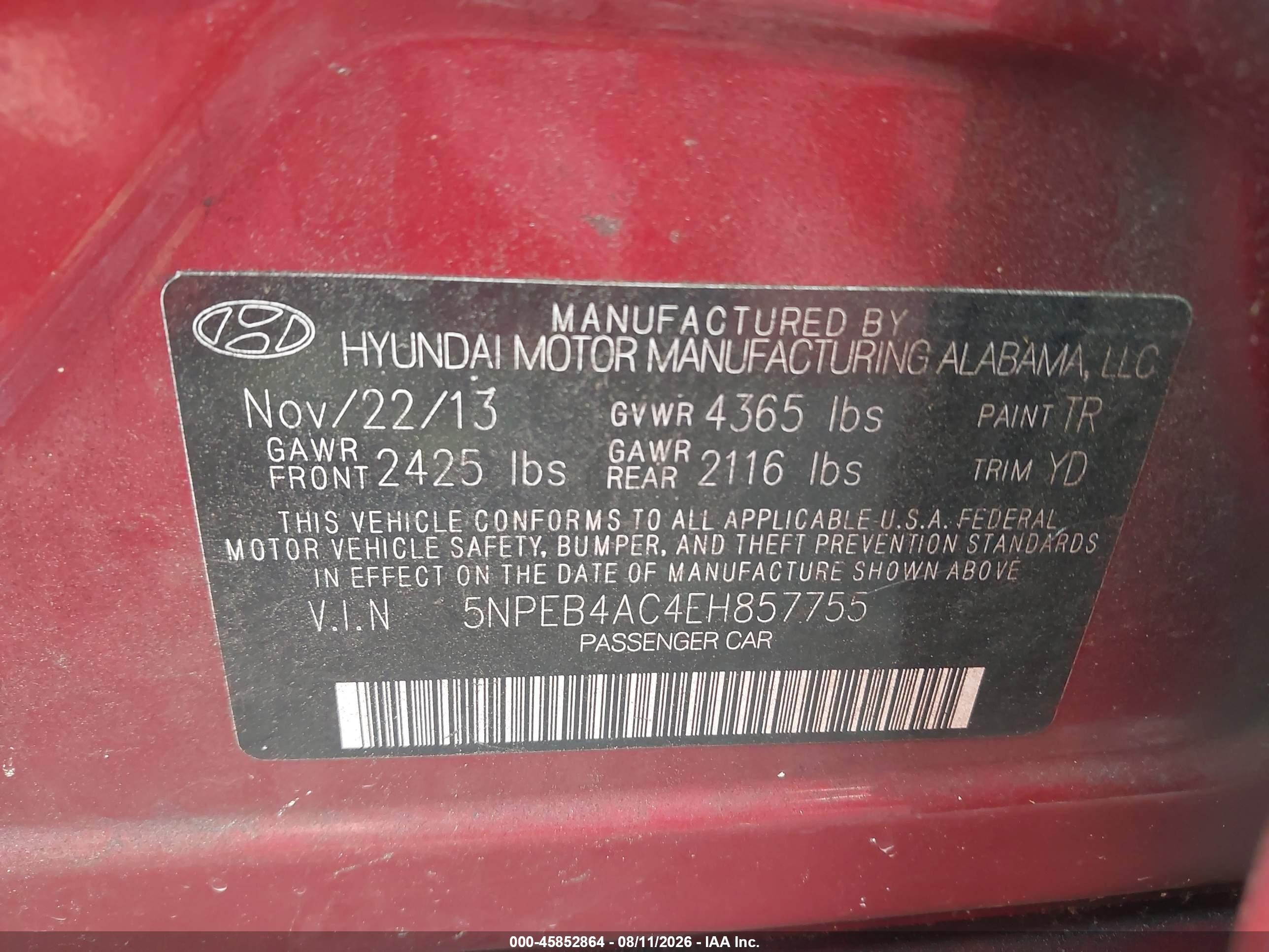 2014 Hyundai Sonata Gls Red vin: 5NPEB4AC4EH857755
