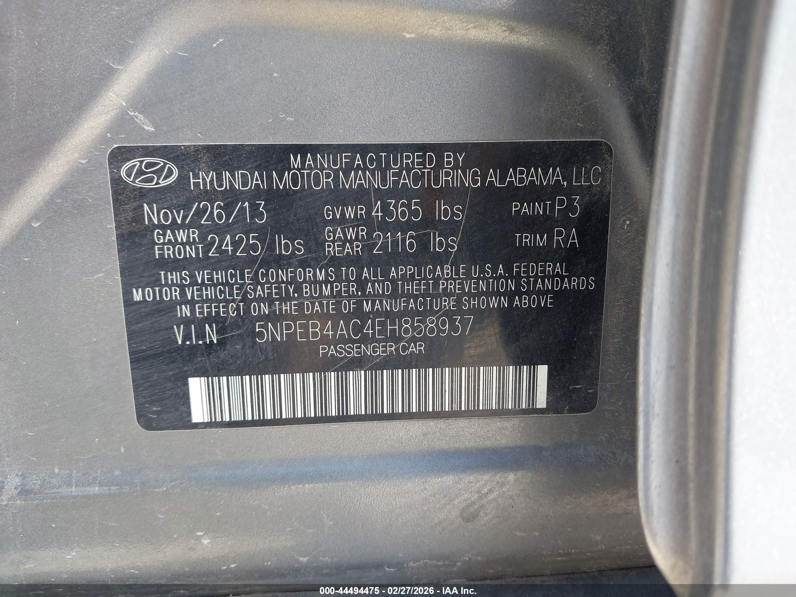 2014 Hyundai Sonata Gls Gray vin: 5NPEB4AC4EH858937