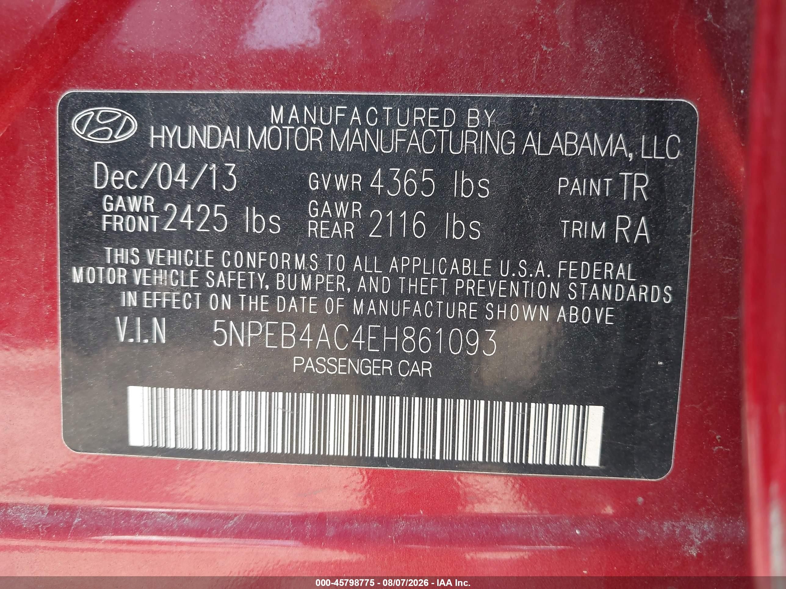 2014 Hyundai Sonata Gls Red vin: 5NPEB4AC4EH861093