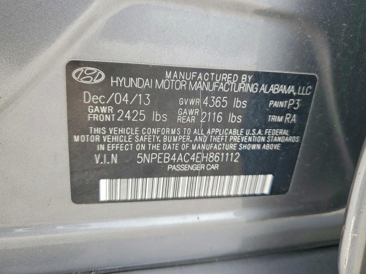 2014 Hyundai Sonata Gls Серый vin: 5NPEB4AC4EH861112
