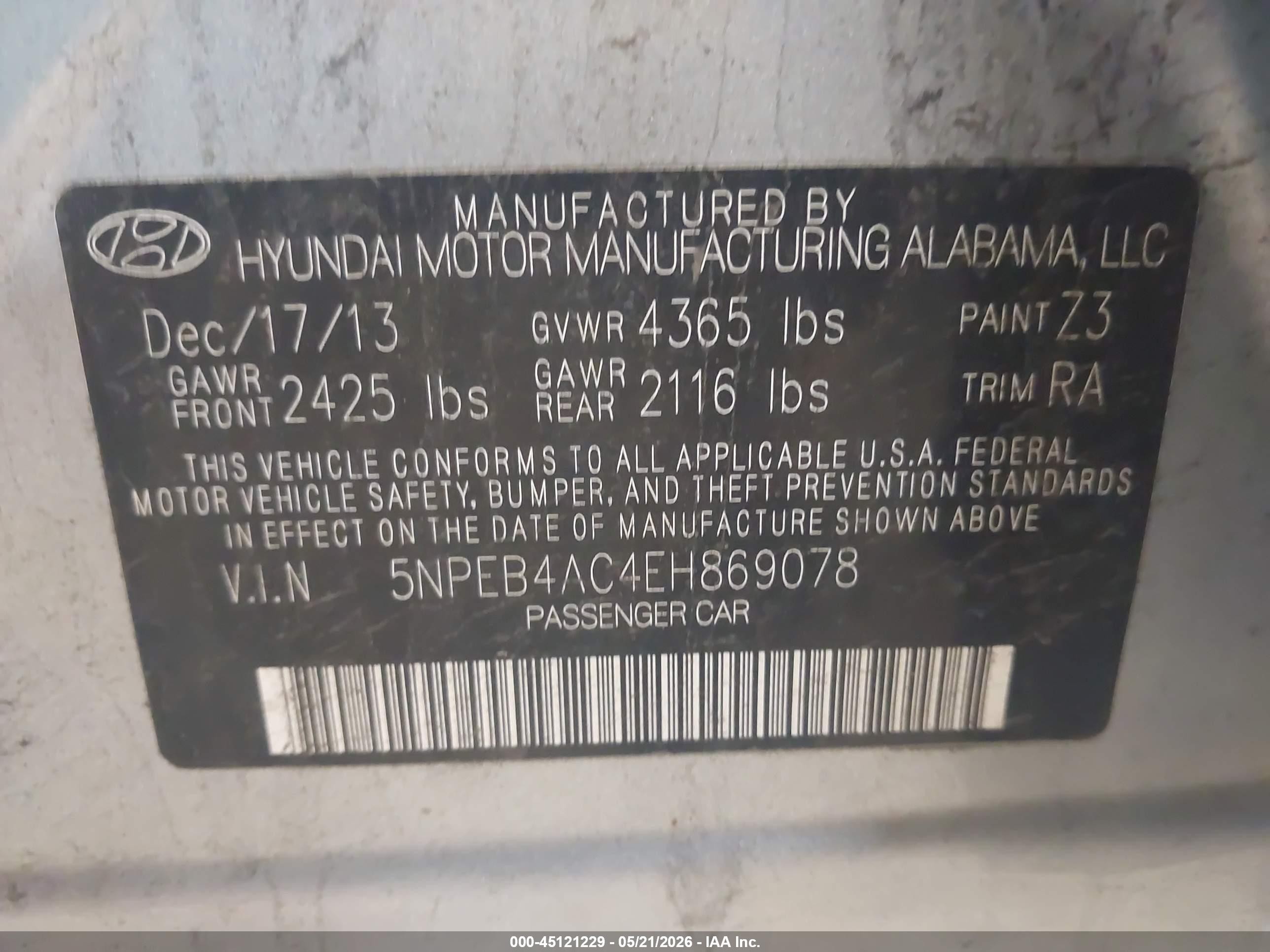 2014 Hyundai Sonata Gls Silver vin: 5NPEB4AC4EH869078