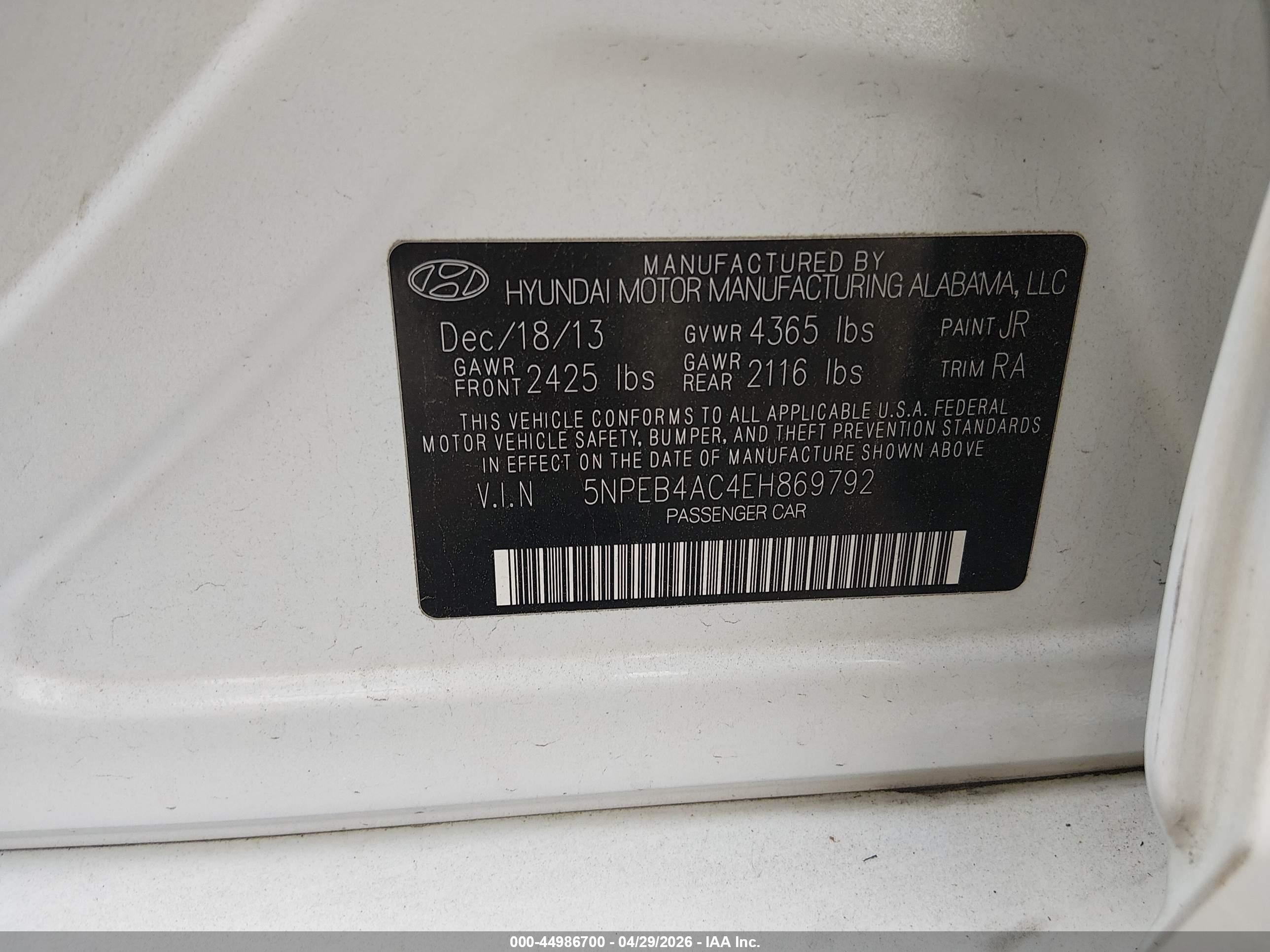 2014 Hyundai Sonata Gls White vin: 5NPEB4AC4EH869792