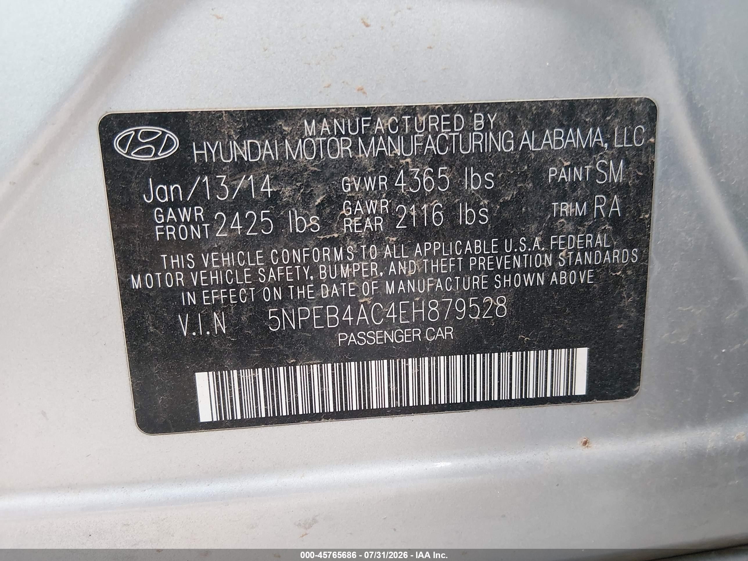 2014 Hyundai Sonata Gls Silver vin: 5NPEB4AC4EH879528