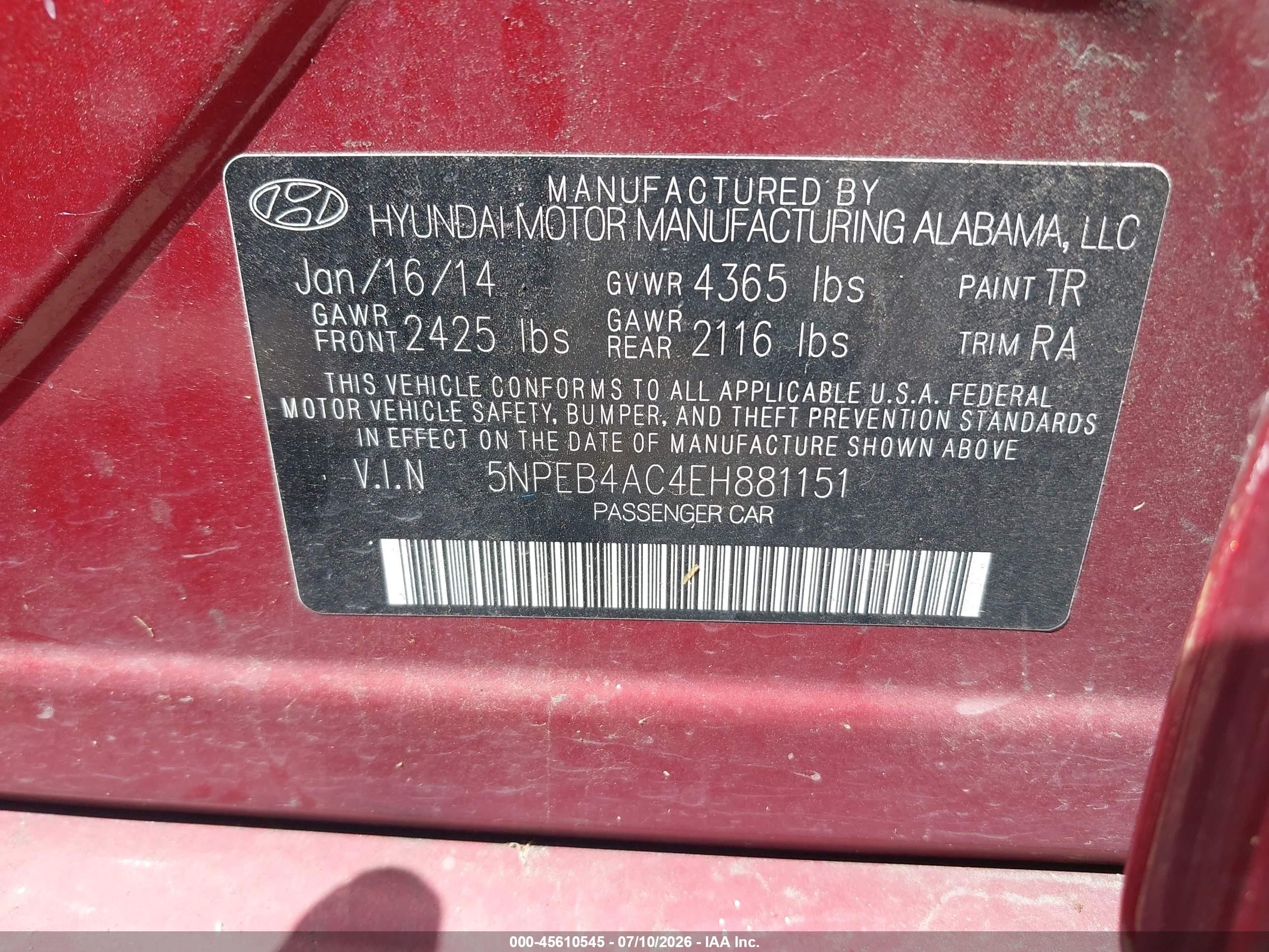 2014 Hyundai Sonata Gls Burgundy vin: 5NPEB4AC4EH881151