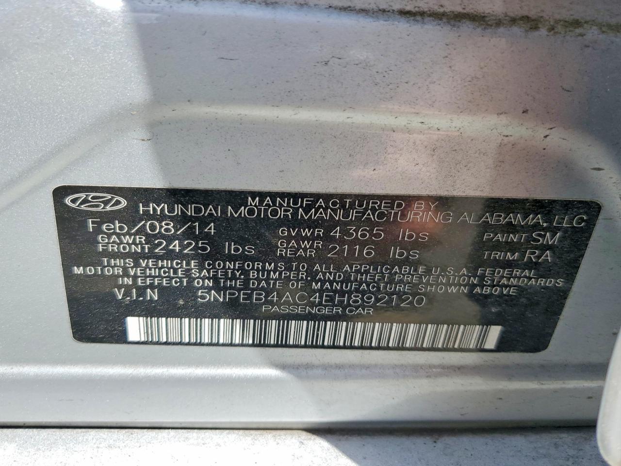 2014 Hyundai Sonata Gls Silver vin: 5NPEB4AC4EH892120