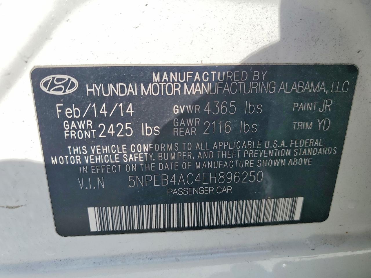 2014 Hyundai Sonata Gls White vin: 5NPEB4AC4EH896250