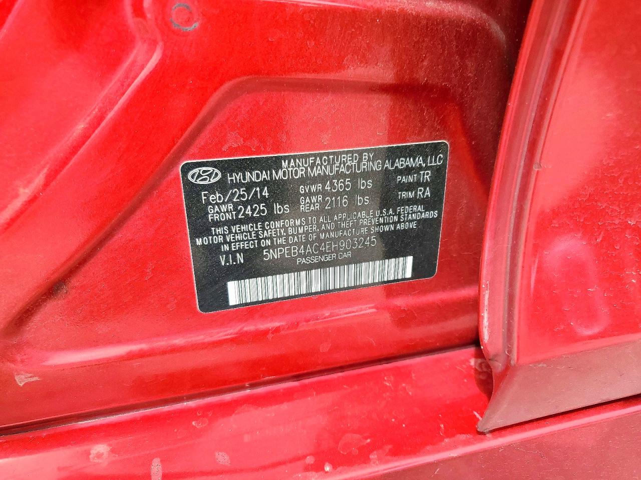2014 Hyundai Sonata Gls Red vin: 5NPEB4AC4EH903245