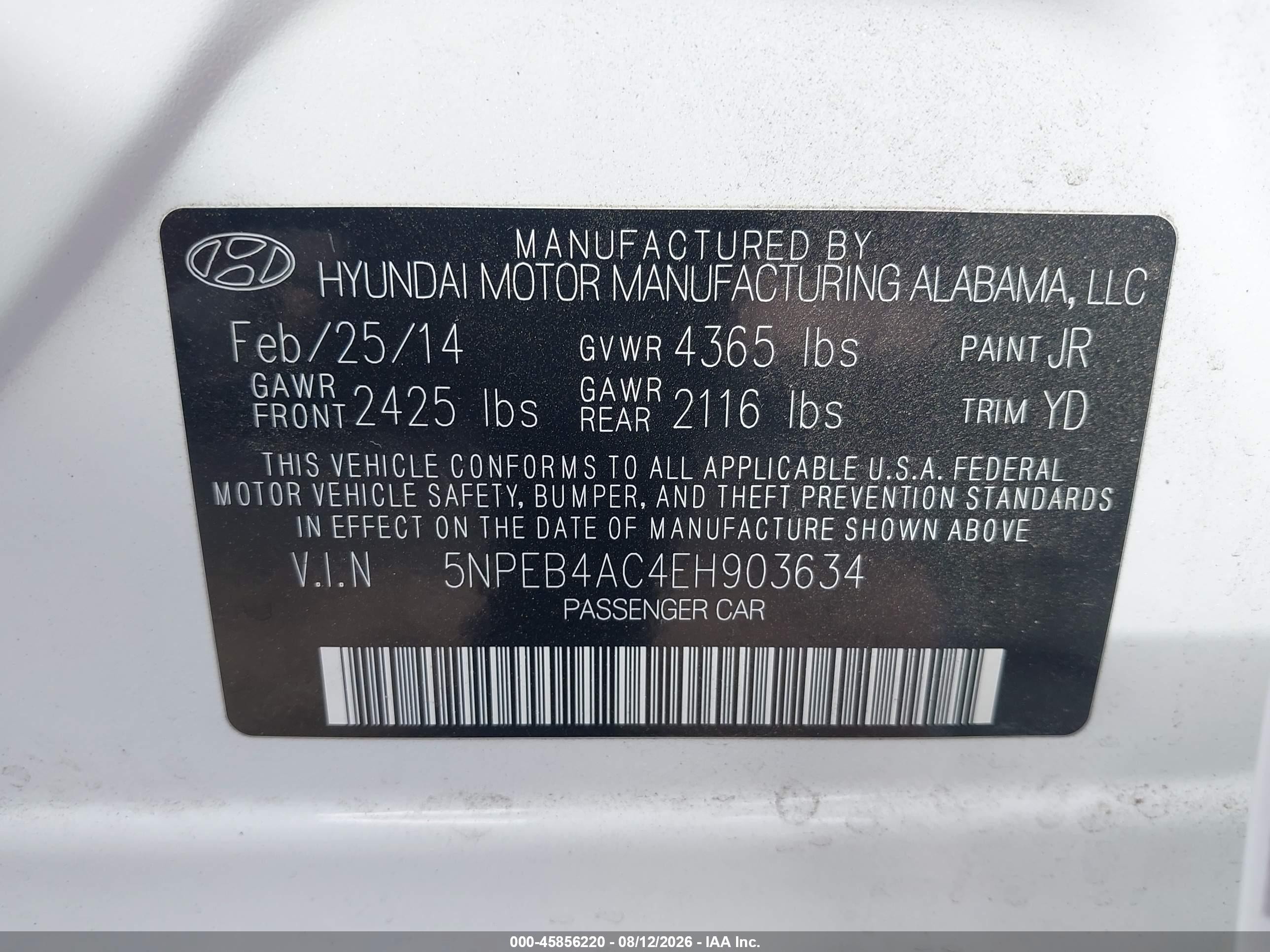2014 Hyundai Sonata Gls White vin: 5NPEB4AC4EH903634