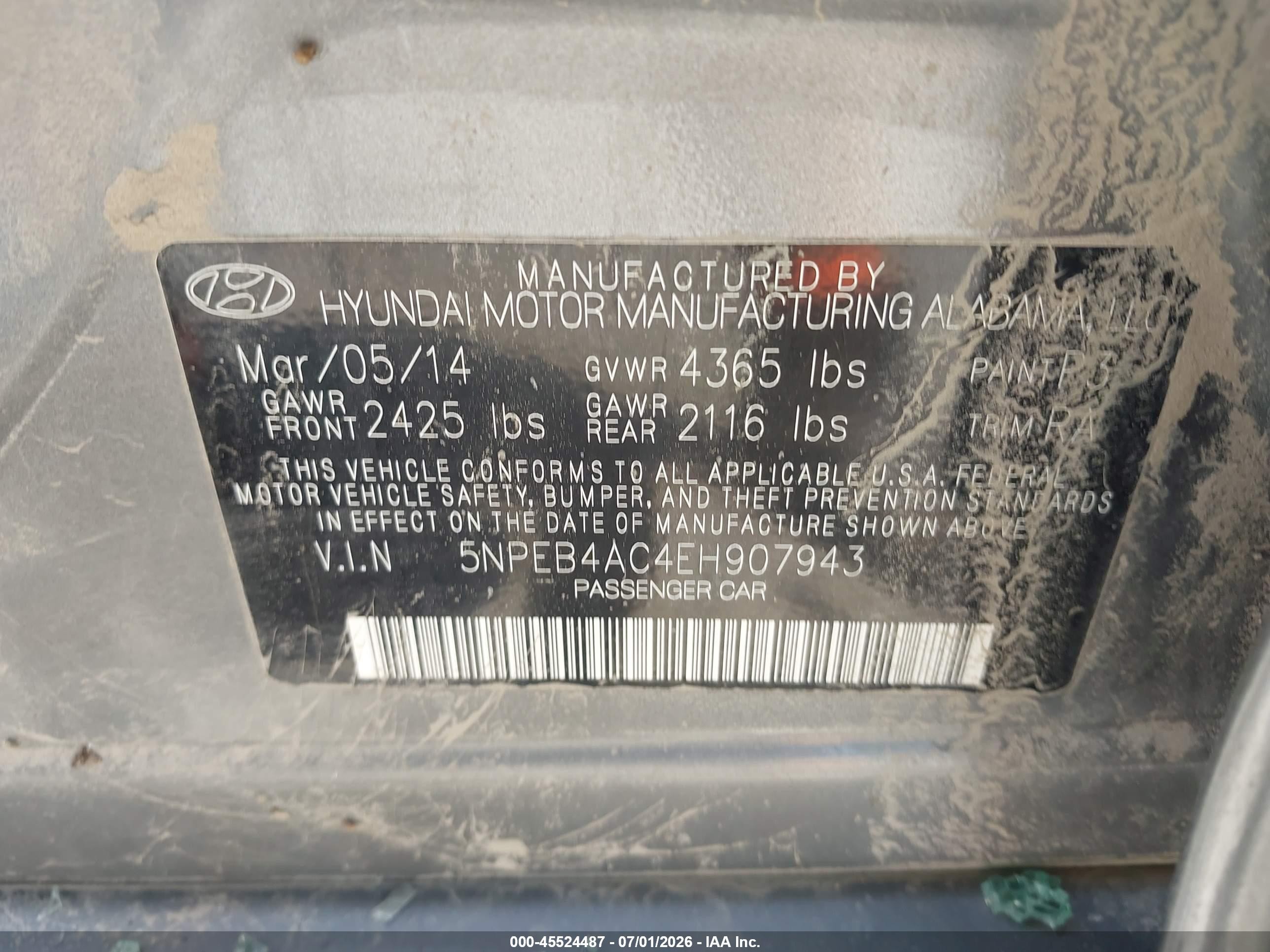 2014 Hyundai Sonata Gls Gray vin: 5NPEB4AC4EH907943