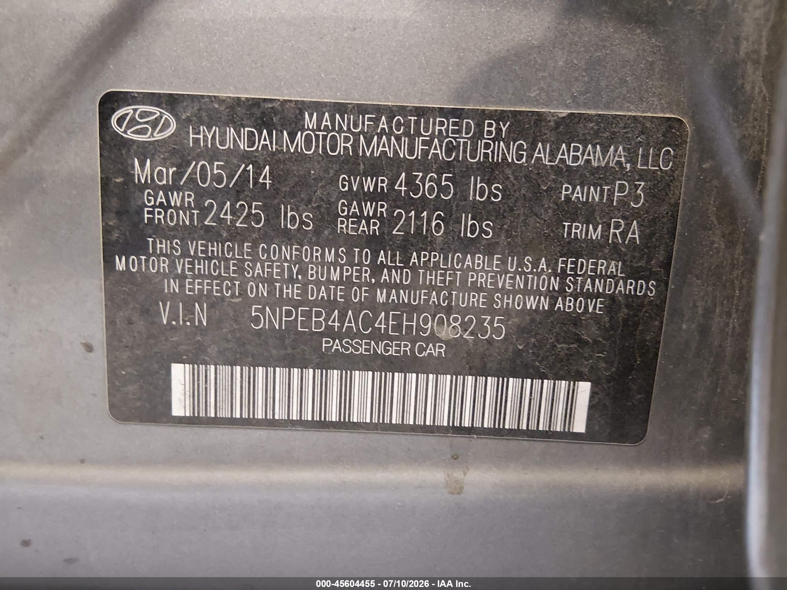 2014 Hyundai Sonata Gls Gray vin: 5NPEB4AC4EH908235