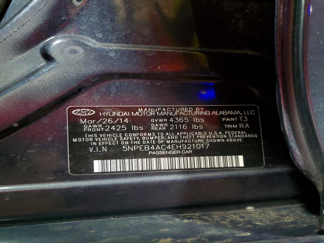 2014 Hyundai Sonata Gls Blue vin: 5NPEB4AC4EH921017