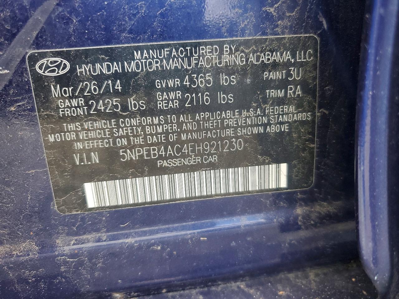 2014 Hyundai Sonata Gls Blue vin: 5NPEB4AC4EH921230