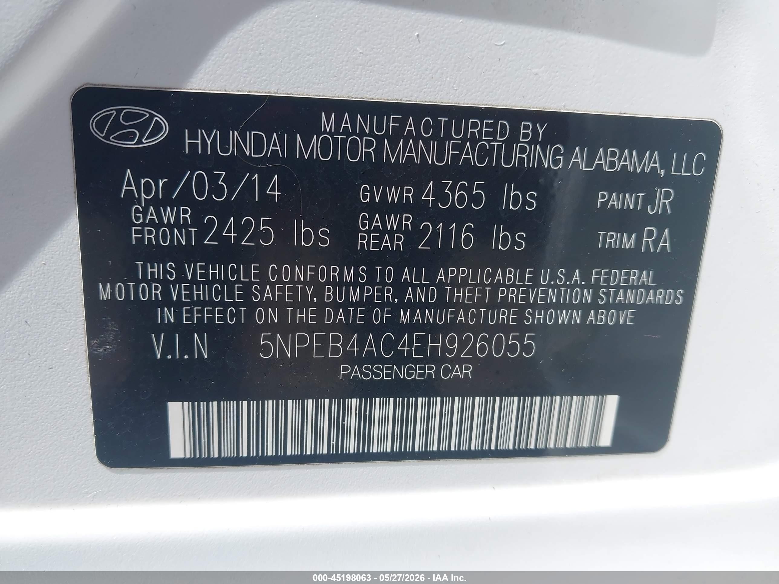 2014 Hyundai Sonata Gls White vin: 5NPEB4AC4EH926055