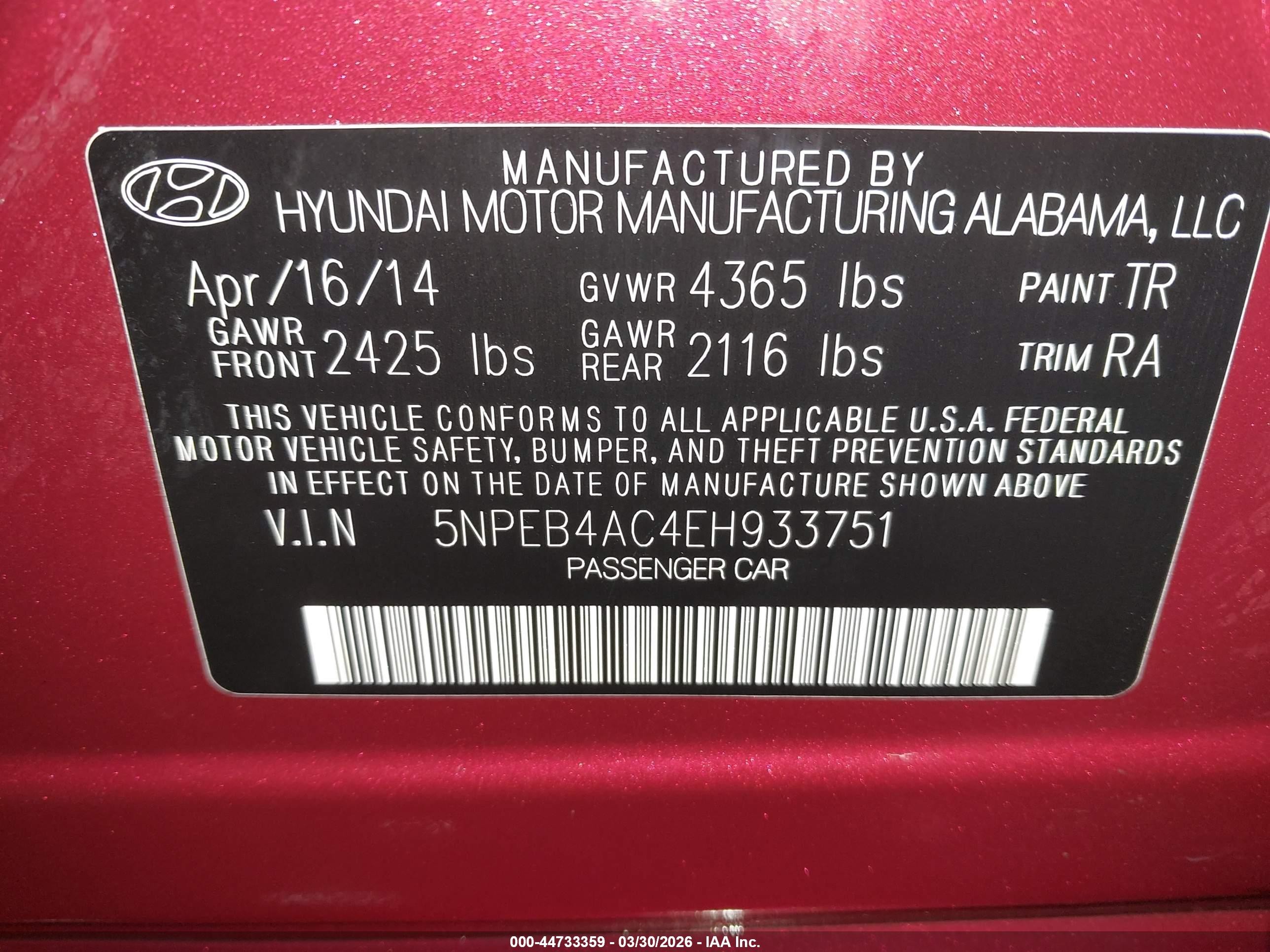 2014 Hyundai Sonata Gls Red vin: 5NPEB4AC4EH933751