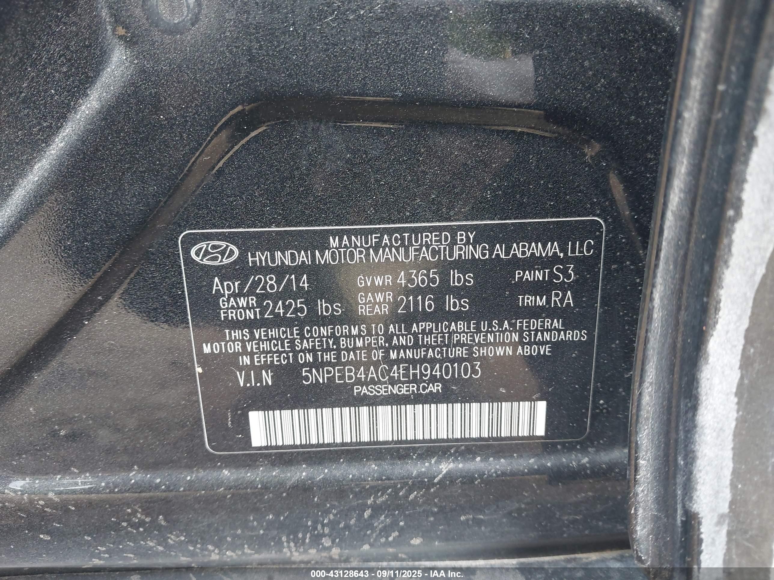 2014 Hyundai Sonata Gls Black vin: 5NPEB4AC4EH940103