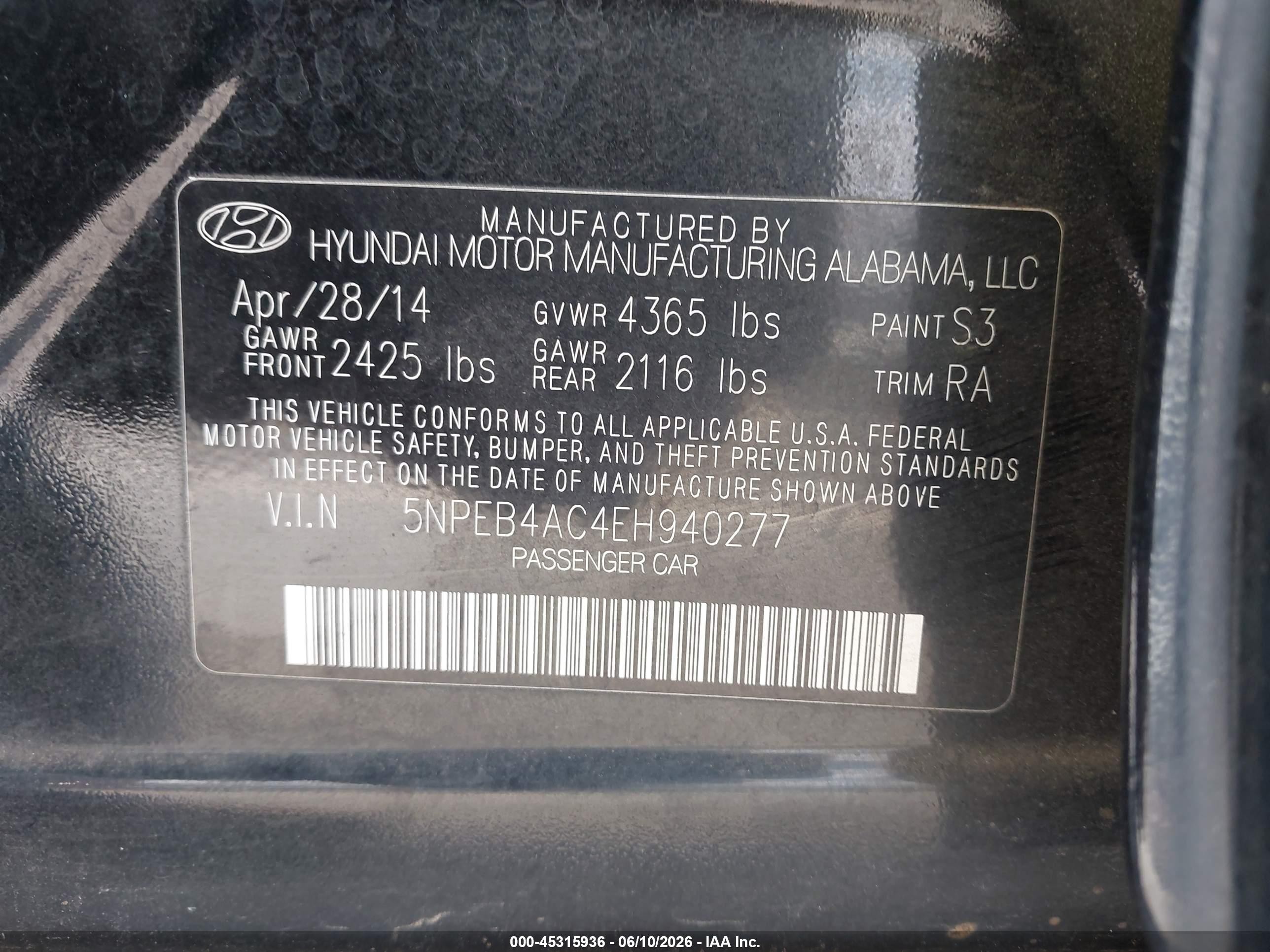 2014 Hyundai Sonata Gls Black vin: 5NPEB4AC4EH940277