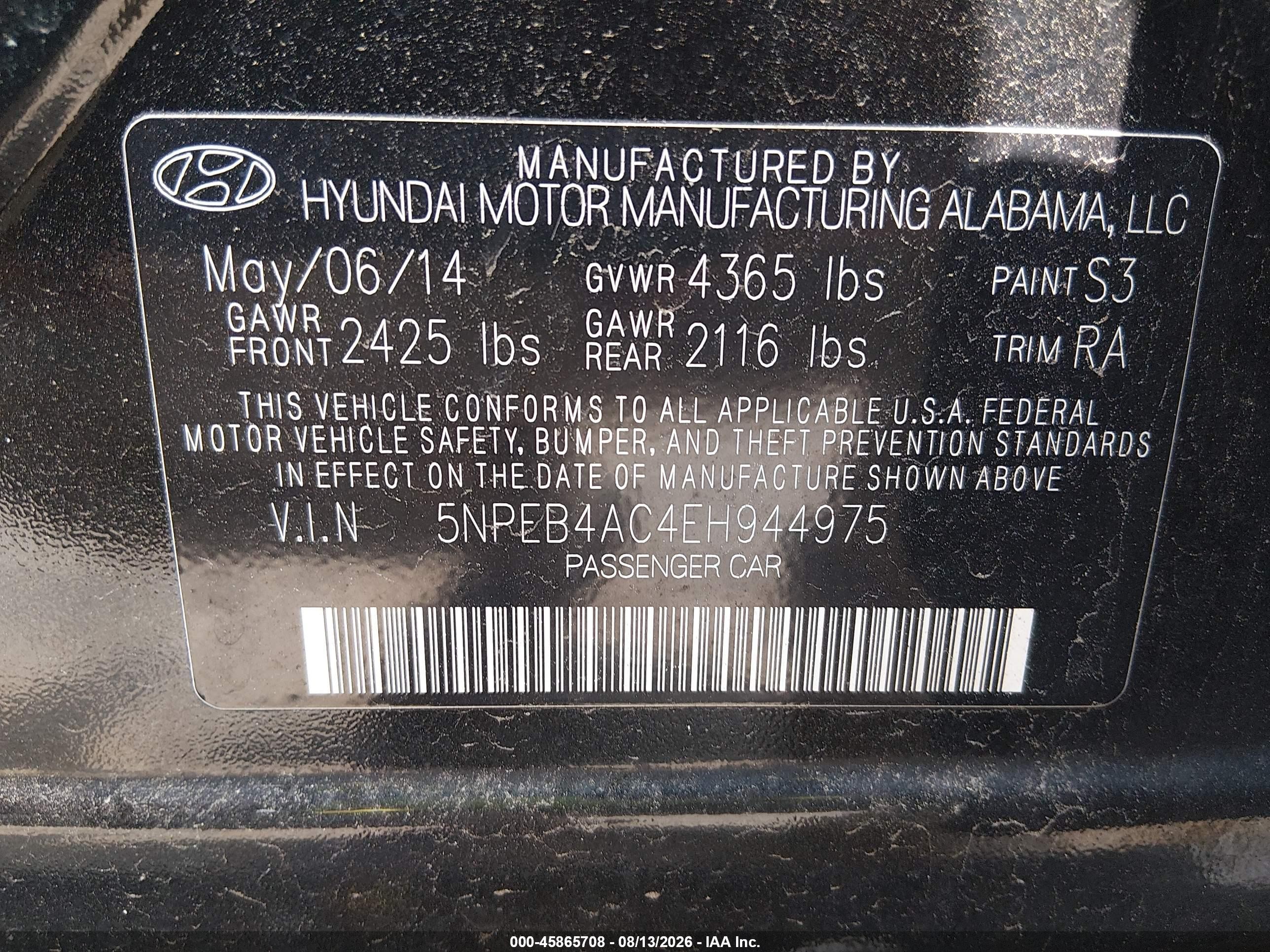 2014 Hyundai Sonata Gls Black vin: 5NPEB4AC4EH944975
