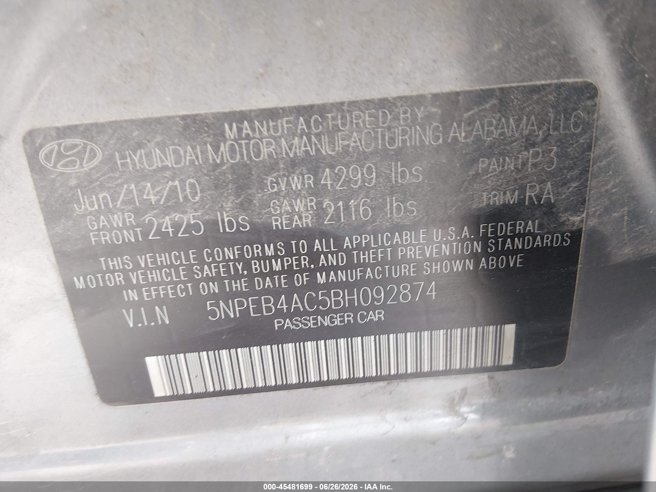 2011 Hyundai Sonata Gls Gray vin: 5NPEB4AC5BH092874