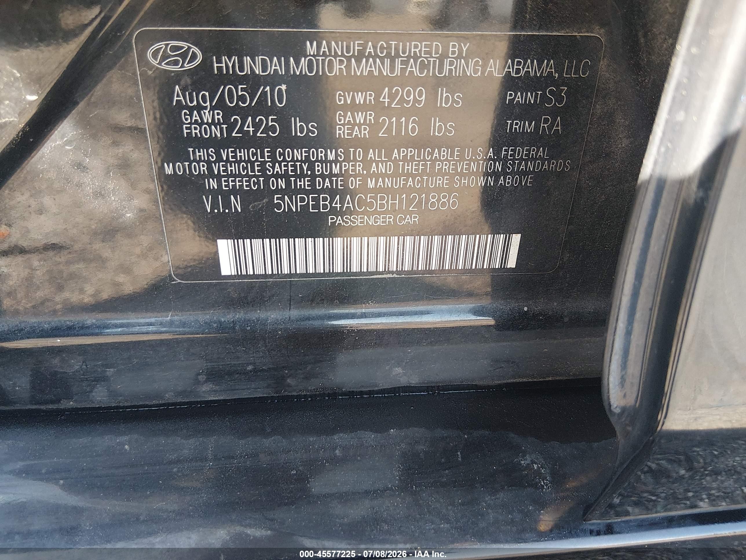 2011 Hyundai Sonata Gls Black vin: 5NPEB4AC5BH121886