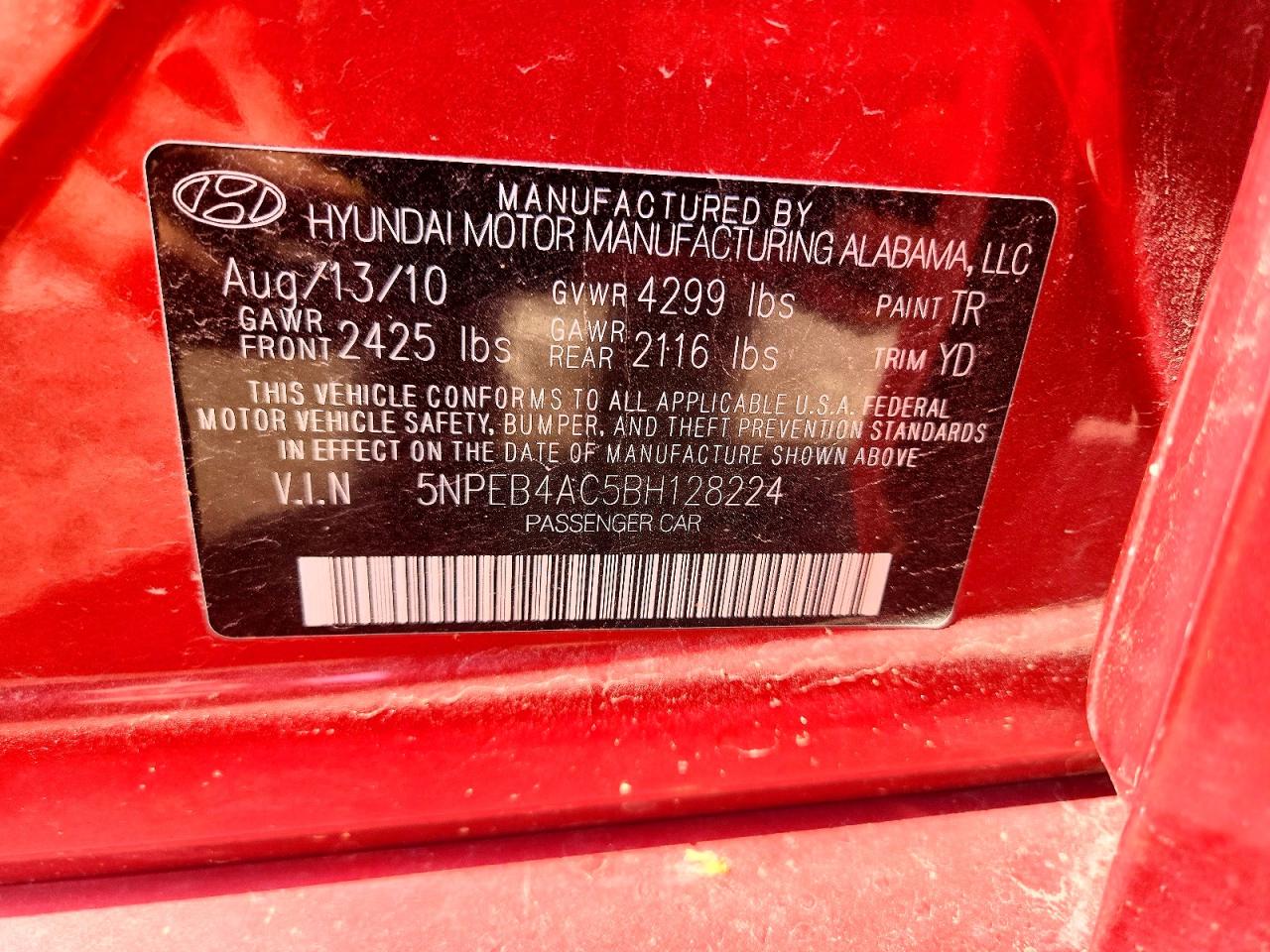 2011 Hyundai Sonata Gls Red vin: 5NPEB4AC5BH128224