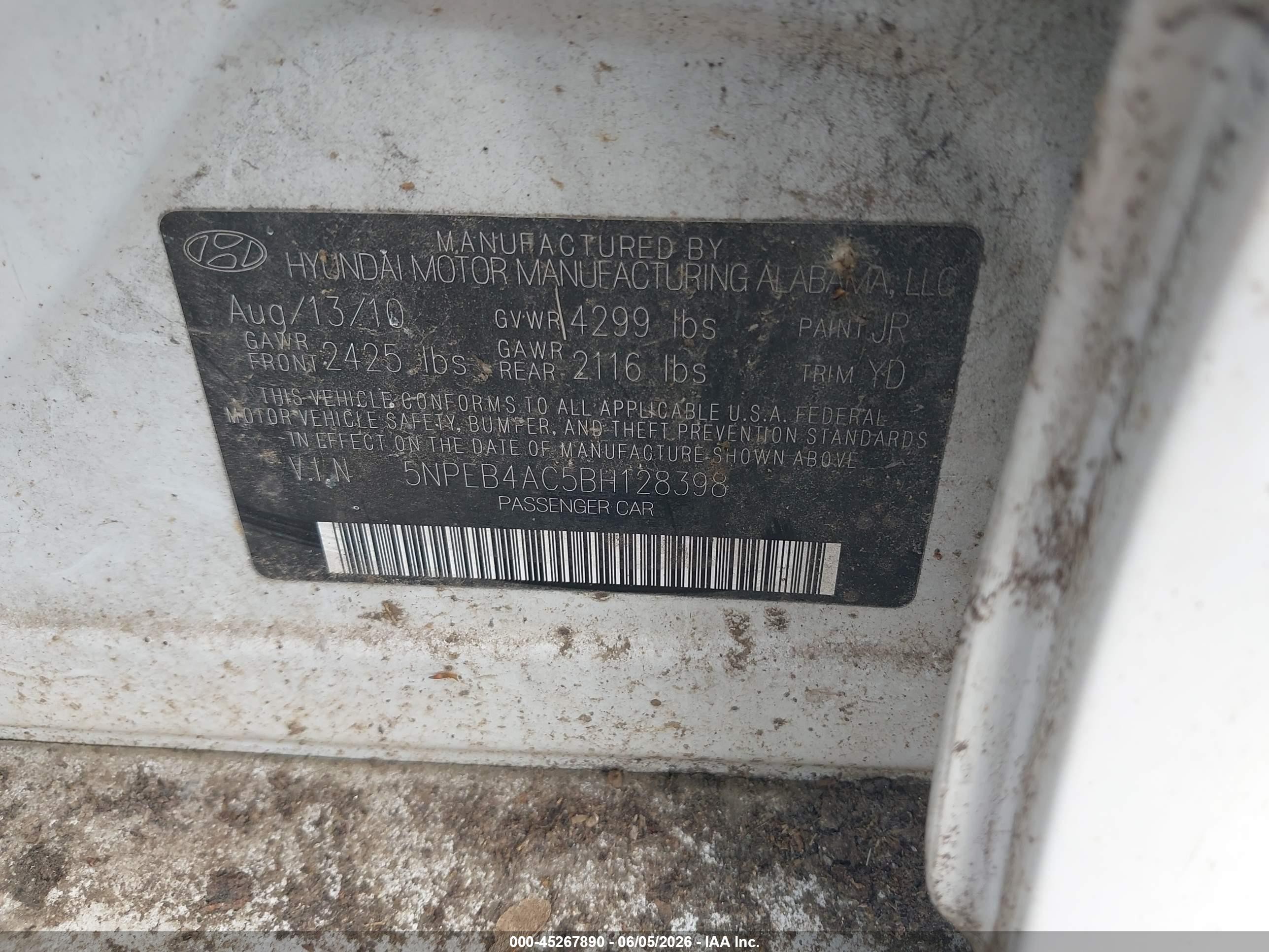 2011 Hyundai Sonata Gls Белый vin: 5NPEB4AC5BH128398