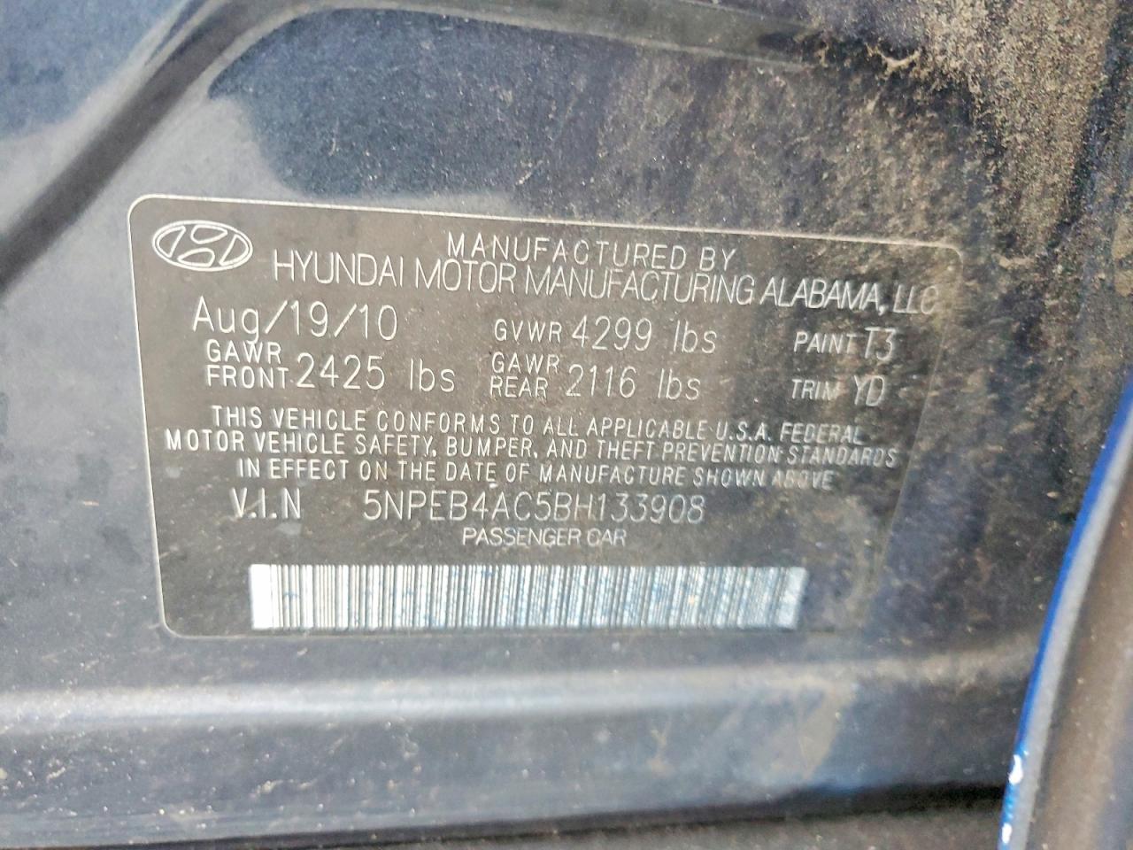 2011 Hyundai Sonata Gls Gray vin: 5NPEB4AC5BH133908