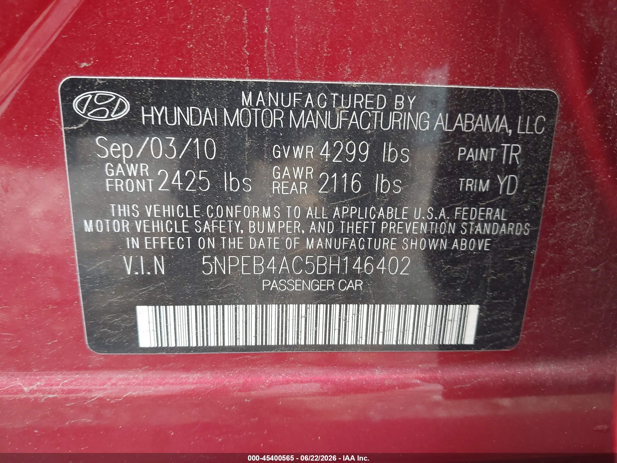 2011 Hyundai Sonata Gls Красный vin: 5NPEB4AC5BH146402