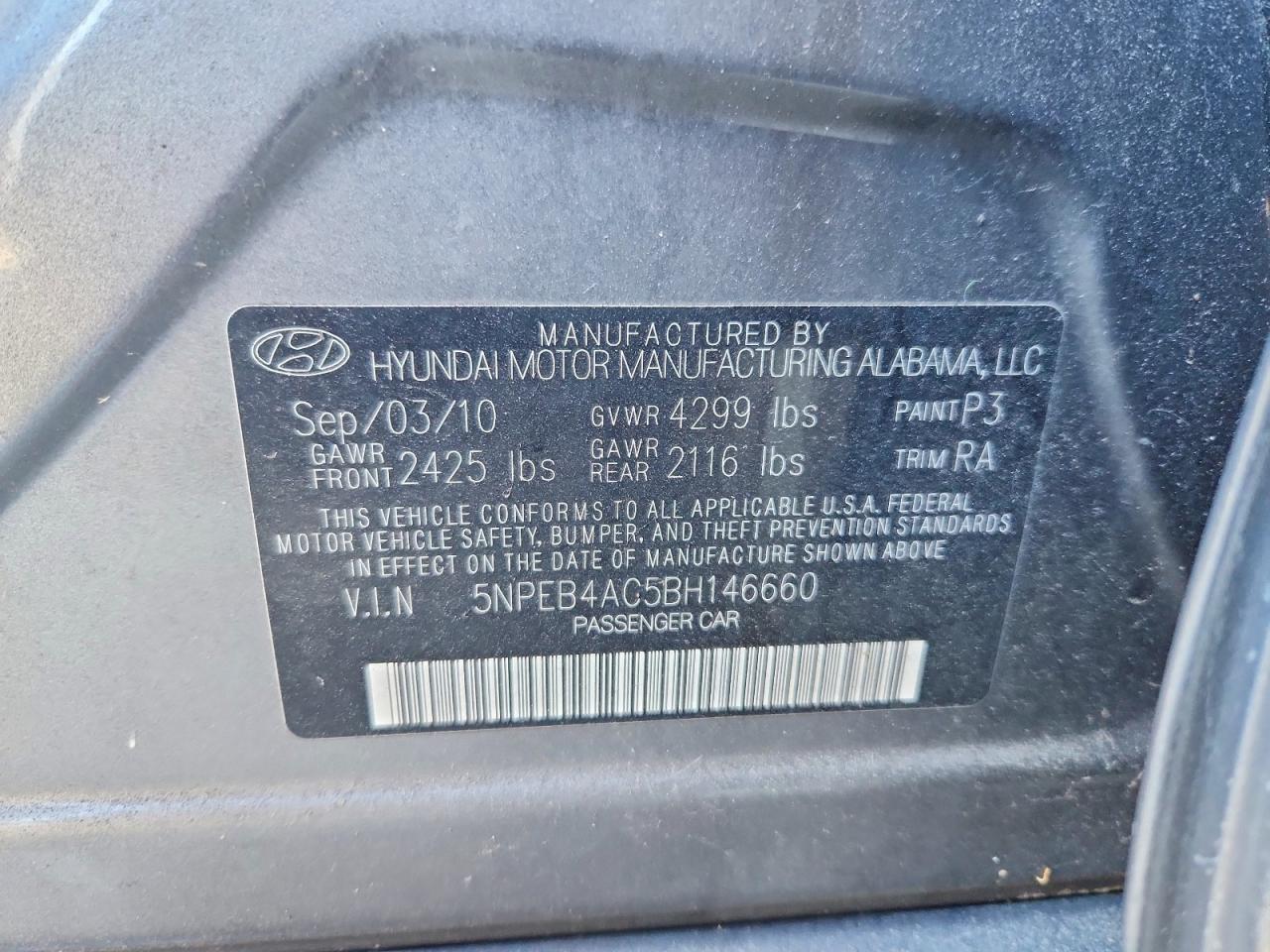 2011 Hyundai Sonata Gls Charcoal vin: 5NPEB4AC5BH146660