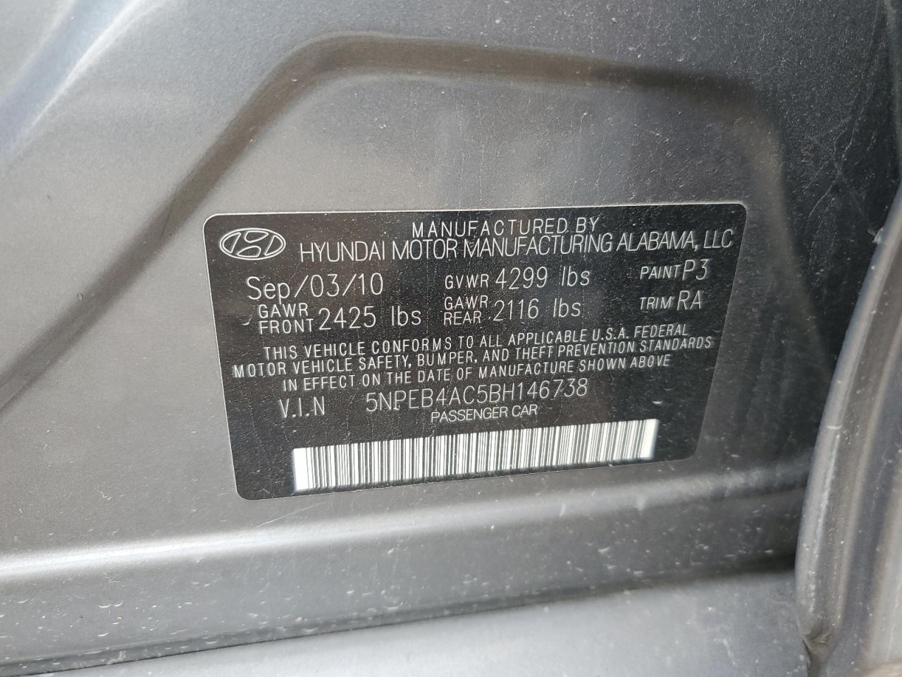 2011 Hyundai Sonata Gls Gray vin: 5NPEB4AC5BH146738
