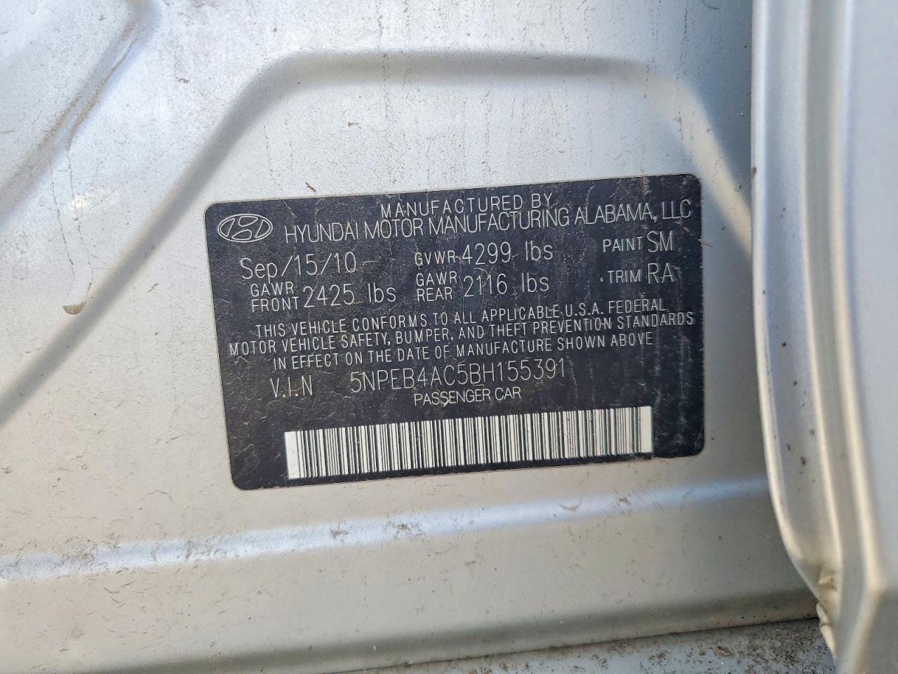 2011 Hyundai Sonata Gls Silver vin: 5NPEB4AC5BH155391