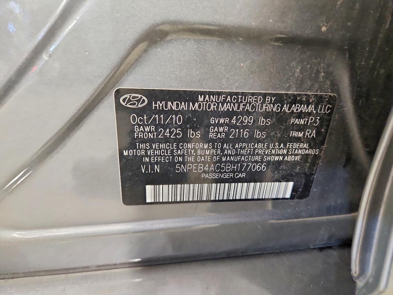 2011 Hyundai Sonata Gls Gray vin: 5NPEB4AC5BH177066