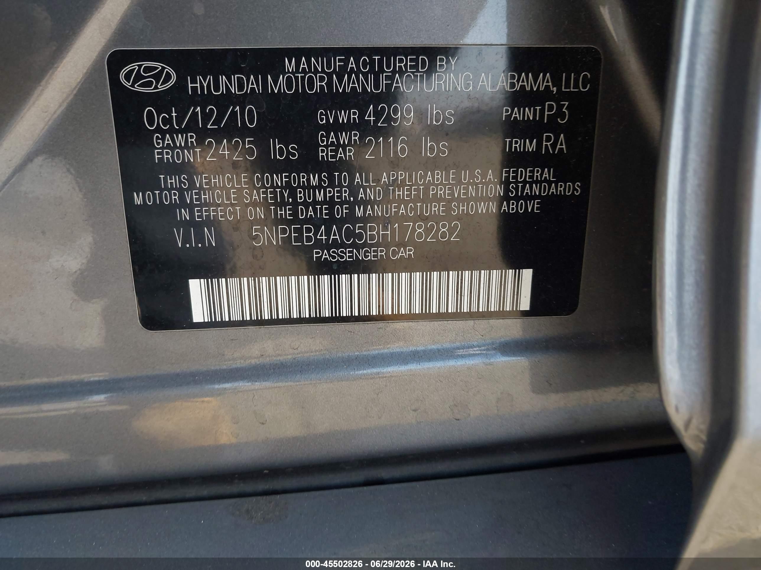 2011 Hyundai Sonata Gls Gray vin: 5NPEB4AC5BH178282
