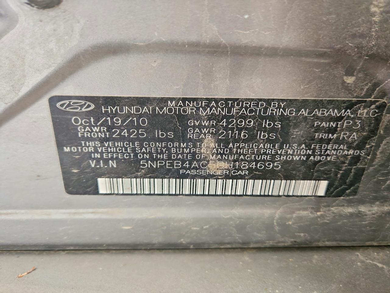 2011 Hyundai Sonata Gls Gray vin: 5NPEB4AC5BH184695