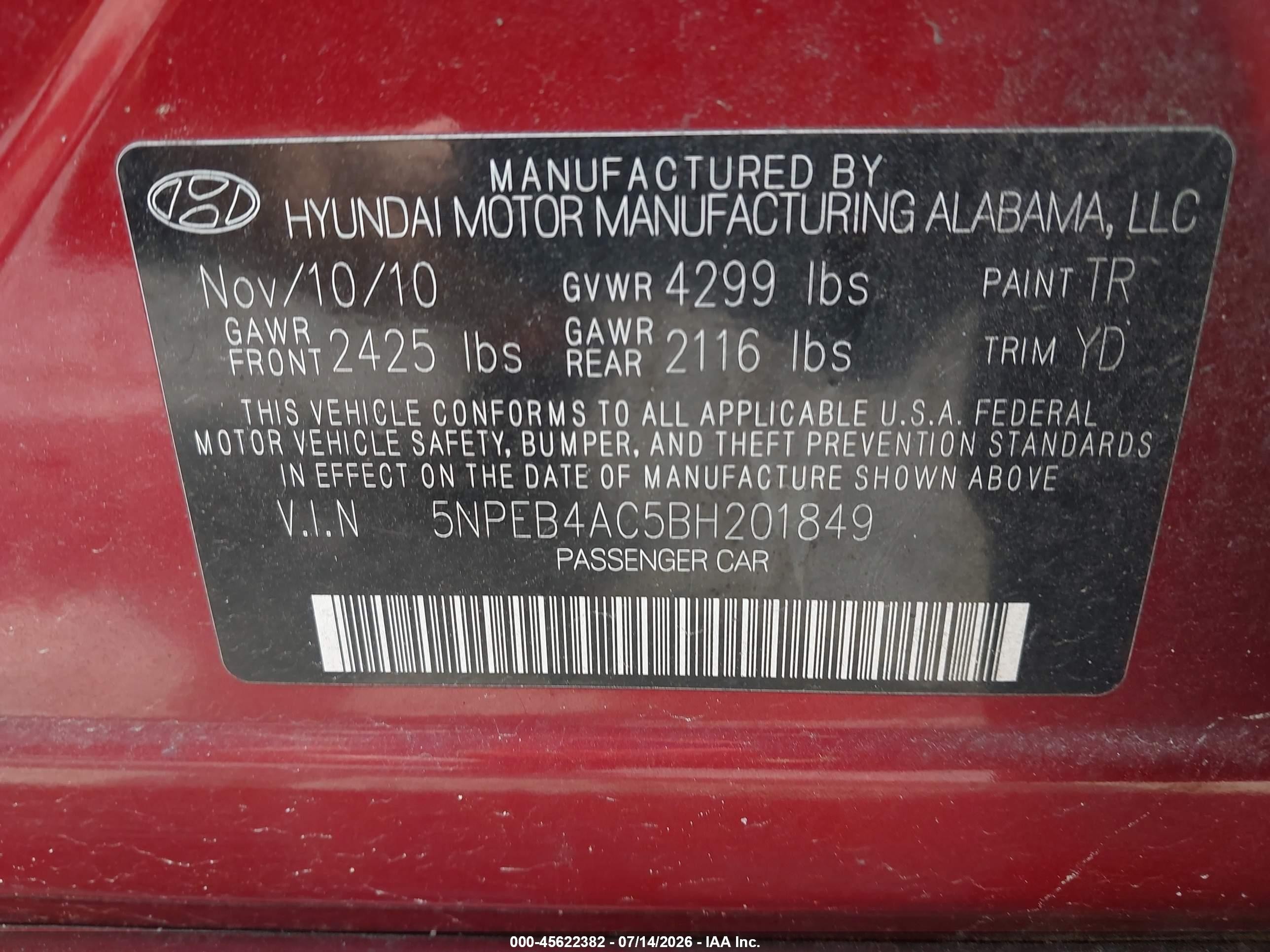 2011 Hyundai Sonata Gls Red vin: 5NPEB4AC5BH201849