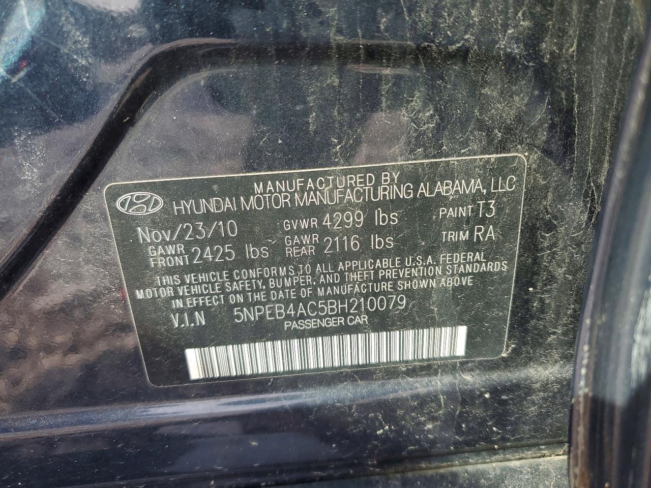 2011 Hyundai Sonata Gls Blue vin: 5NPEB4AC5BH210079