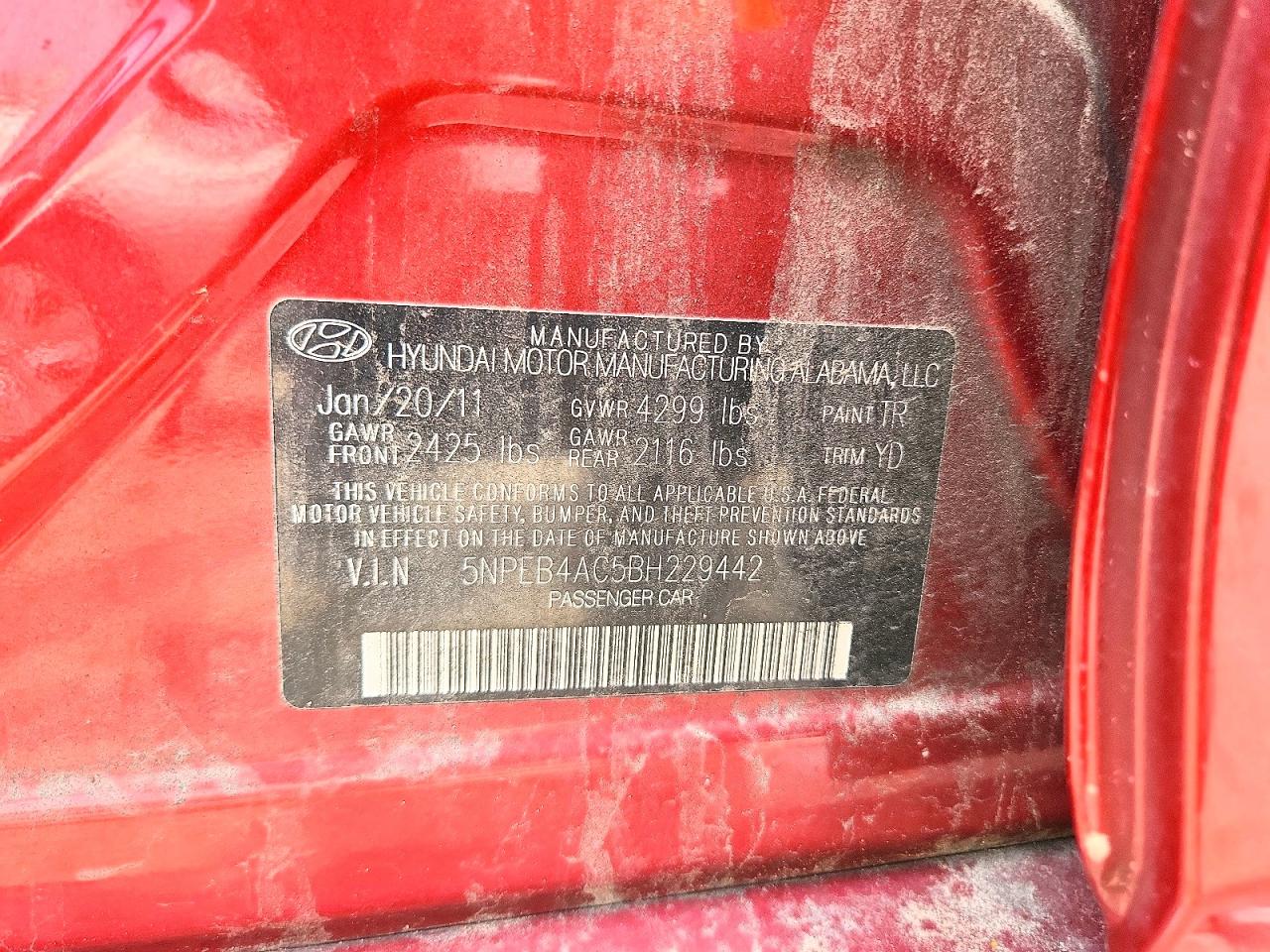 2011 Hyundai Sonata Gls Red vin: 5NPEB4AC5BH229442
