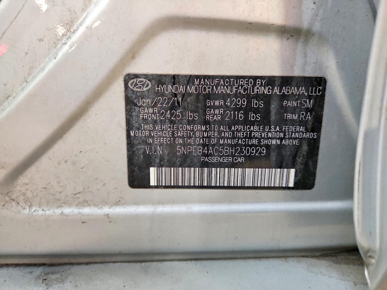 2011 Hyundai Sonata Gls Silver vin: 5NPEB4AC5BH230929