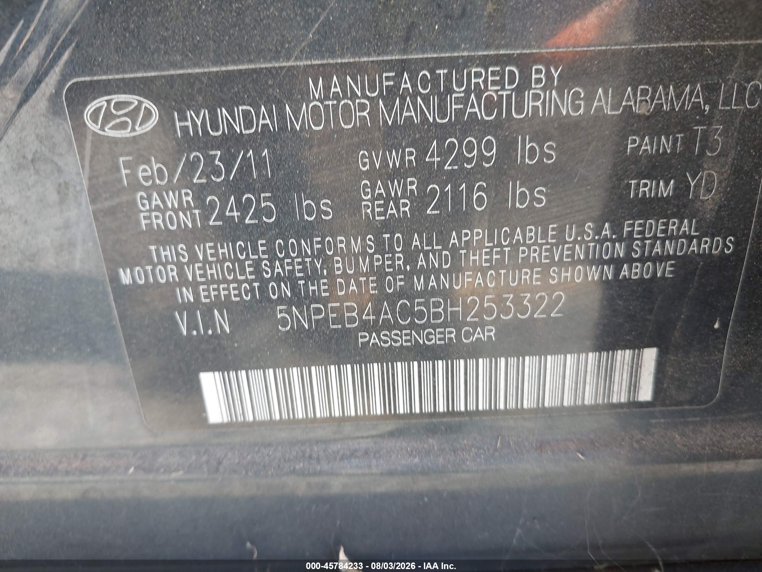 2011 Hyundai Sonata Gls Black vin: 5NPEB4AC5BH253322