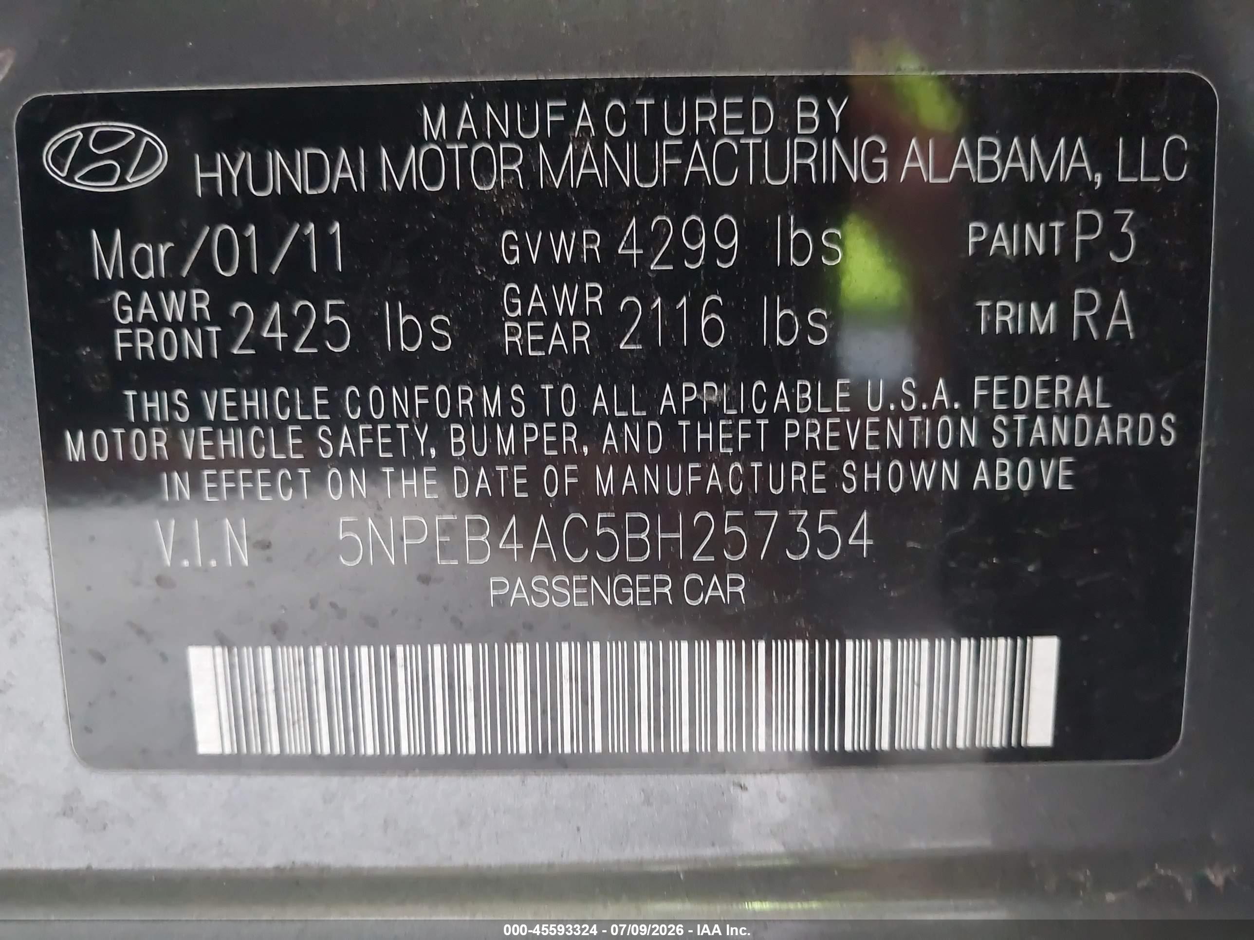 2011 Hyundai Sonata Gls Gray vin: 5NPEB4AC5BH257354