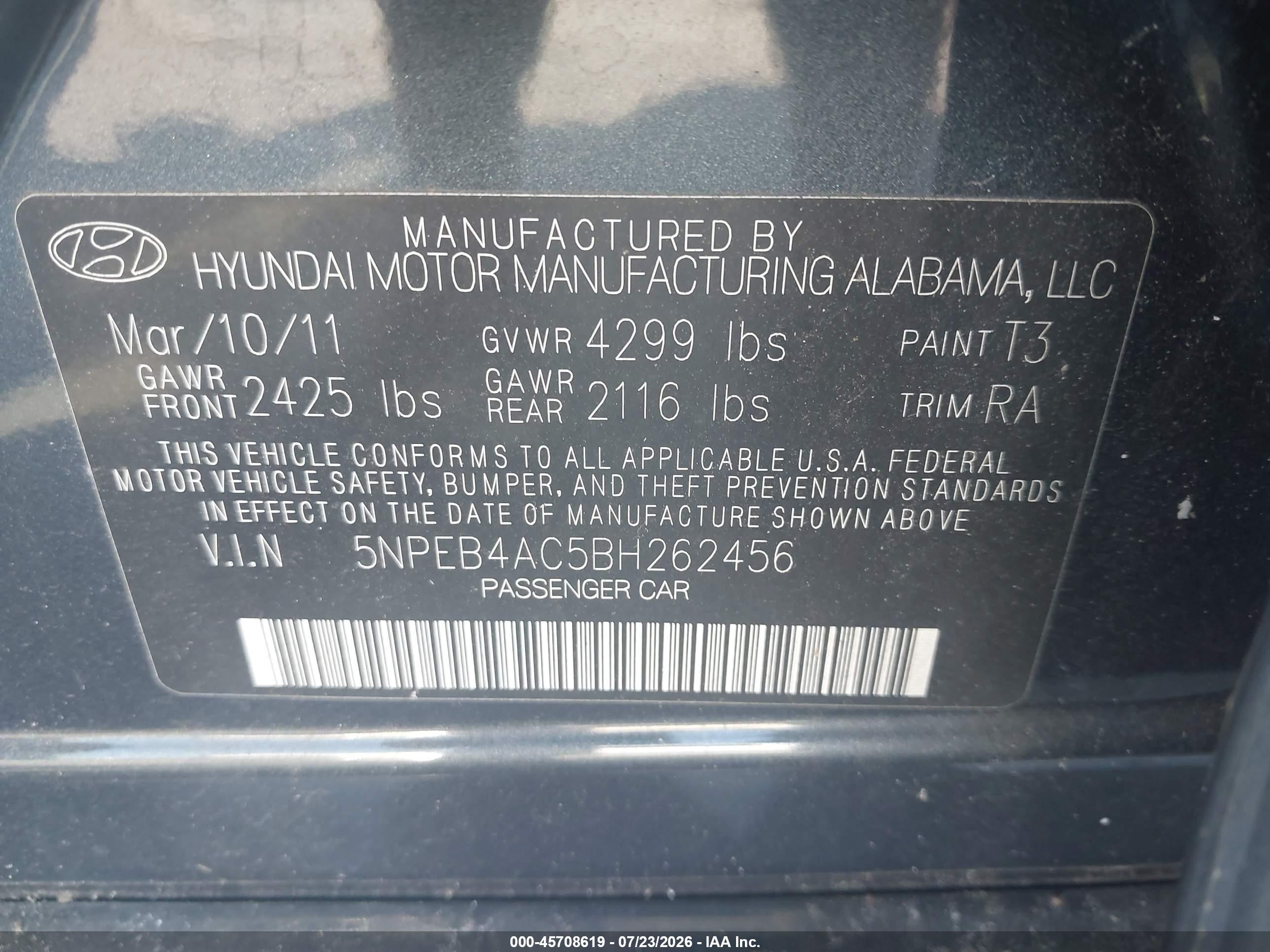 2011 Hyundai Sonata Gls Navy vin: 5NPEB4AC5BH262456