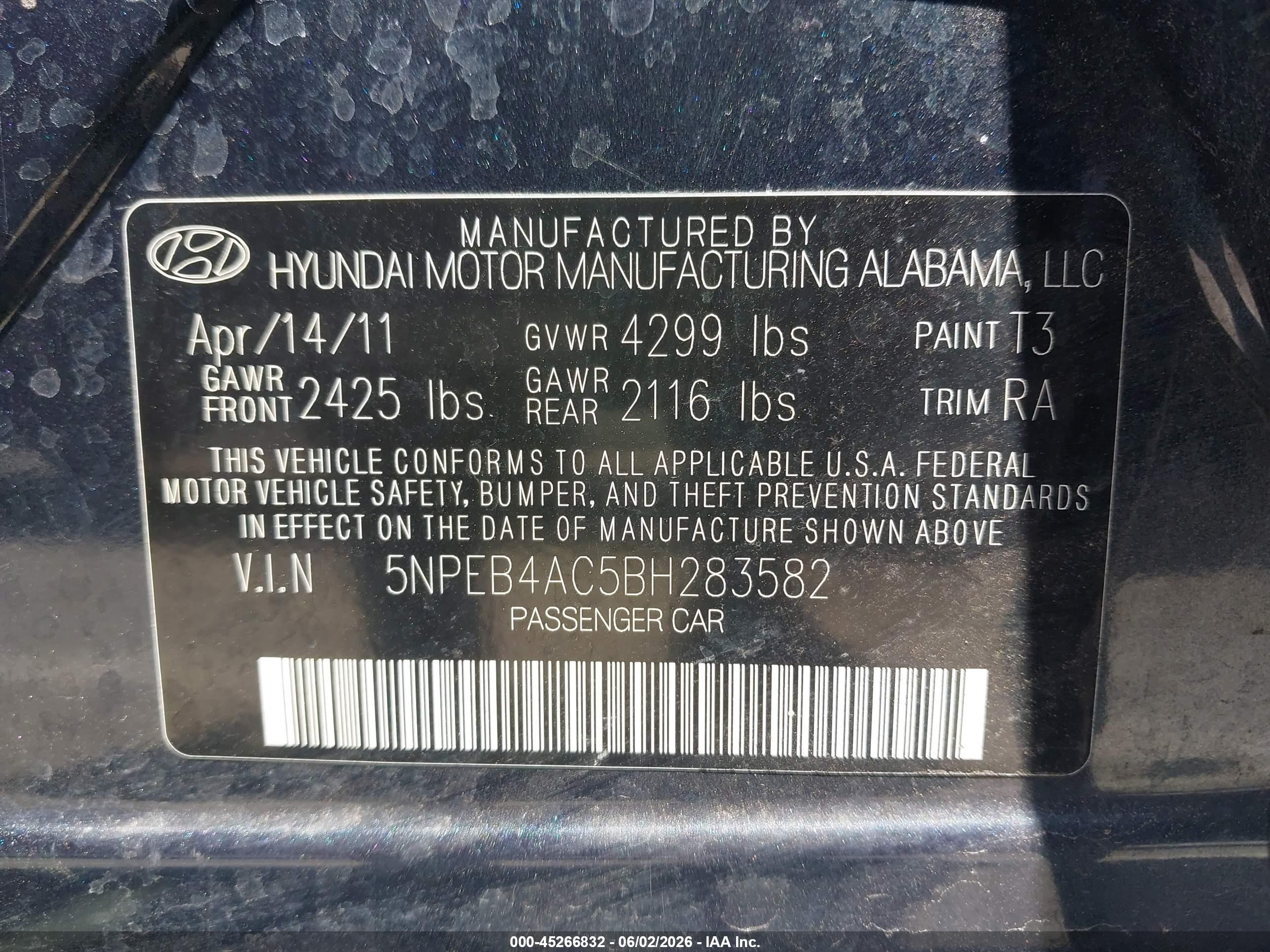 2011 Hyundai Sonata Gls Blue vin: 5NPEB4AC5BH283582
